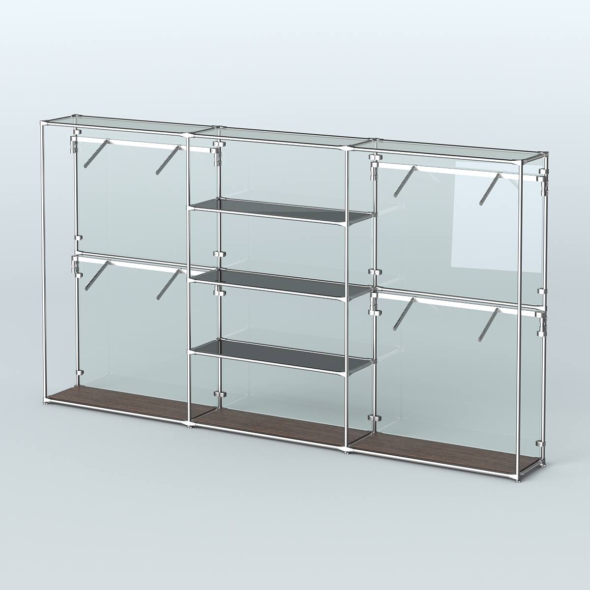 Торговая система ХРОМ (задняя стенка - стекло) 3600 мм с тонированными полками и поручнями №5 Дуб Венге