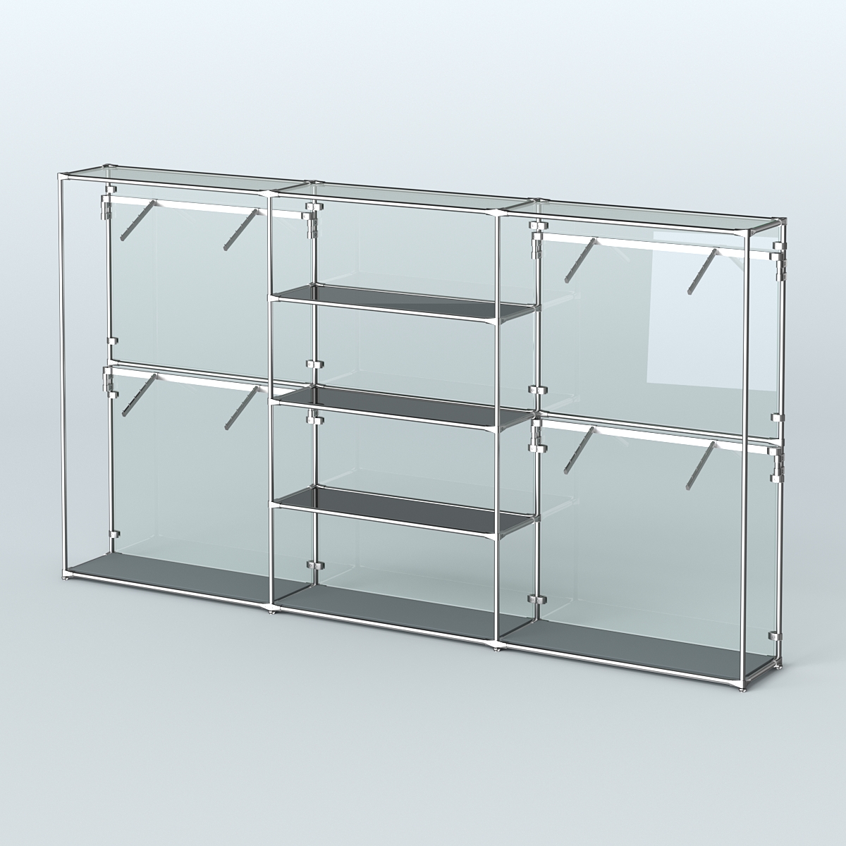 Торговая система ХРОМ (задняя стенка - стекло) 3600 мм с тонированными полками и поручнями №5 Темно-Серый