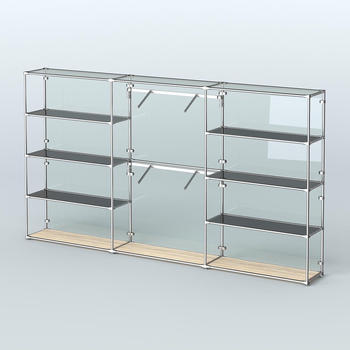 Торговая система ХРОМ (задняя стенка - стекло) 3600 мм с тонированными полками и поручнями №6 Дуб Сонома