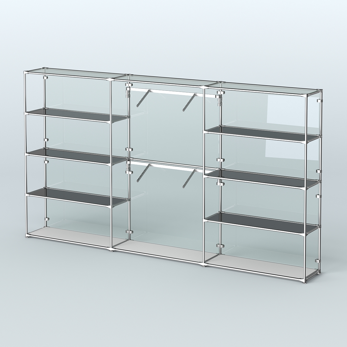 Торговая система ХРОМ (задняя стенка - стекло) 3600 мм с тонированными полками и поручнями №6 Серый