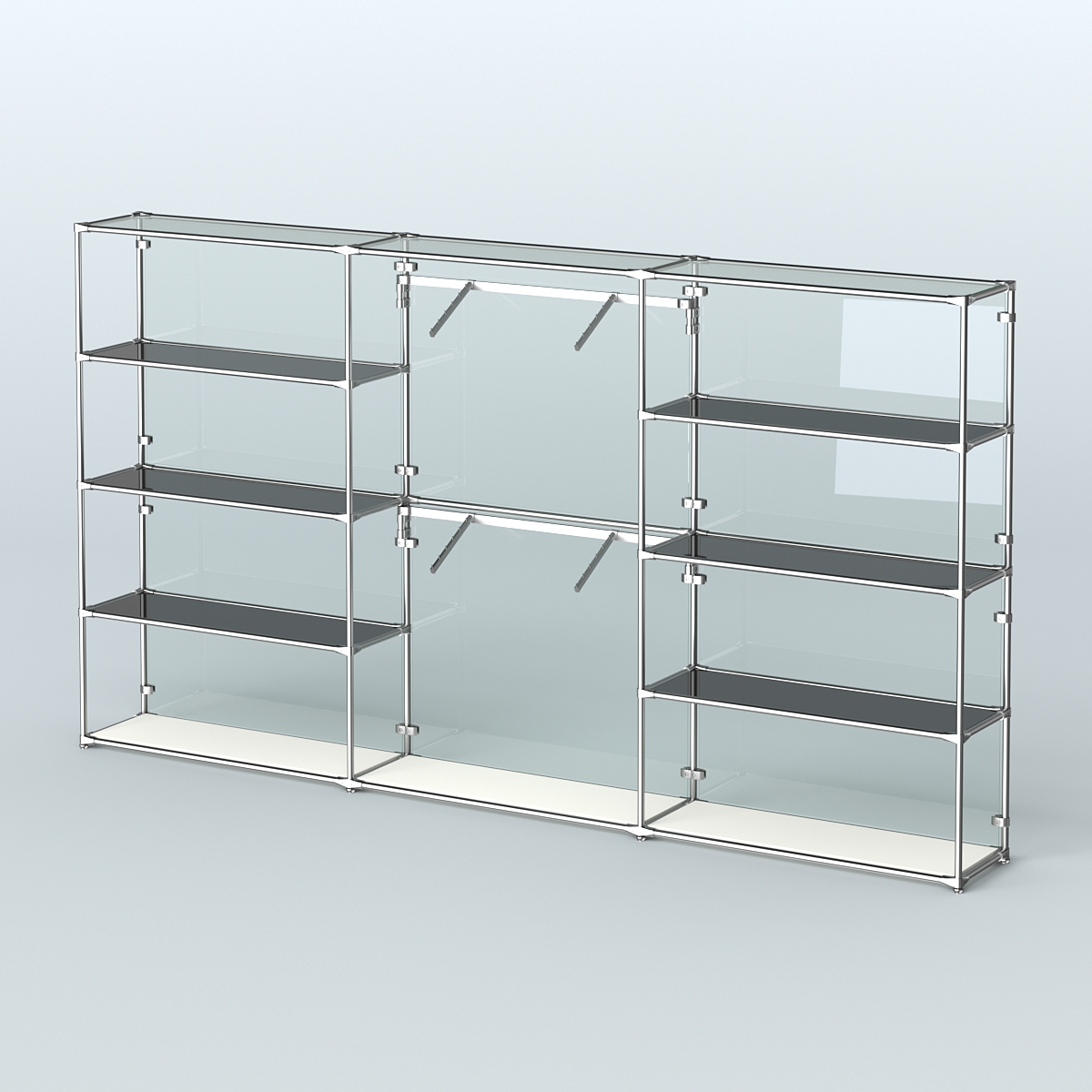 Торговая система ХРОМ (задняя стенка - стекло) 3600 мм с тонированными полками и поручнями №6 Белый