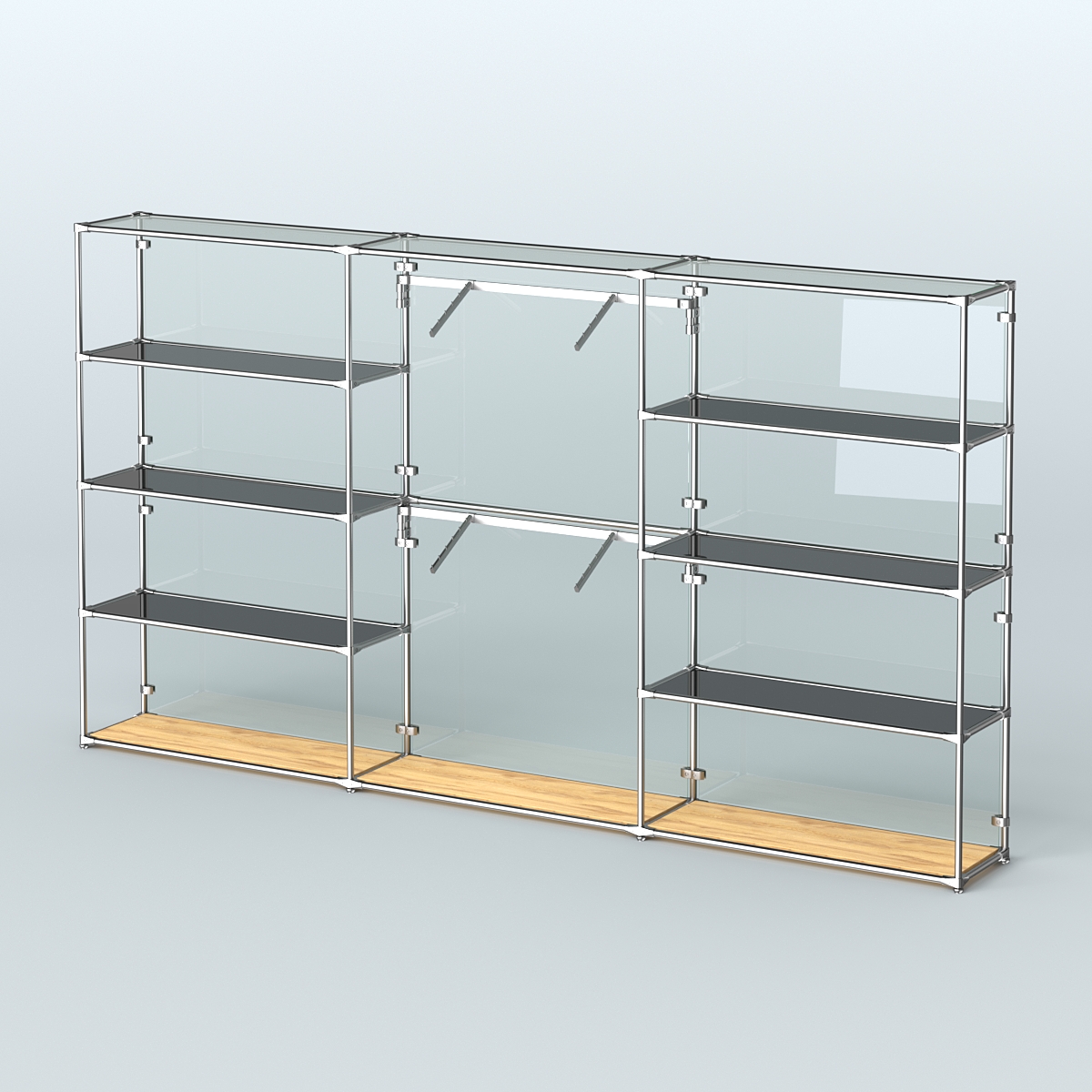 Торговая система ХРОМ (задняя стенка - стекло) 3600 мм с тонированными полками и поручнями №6 Дуб Золотистый