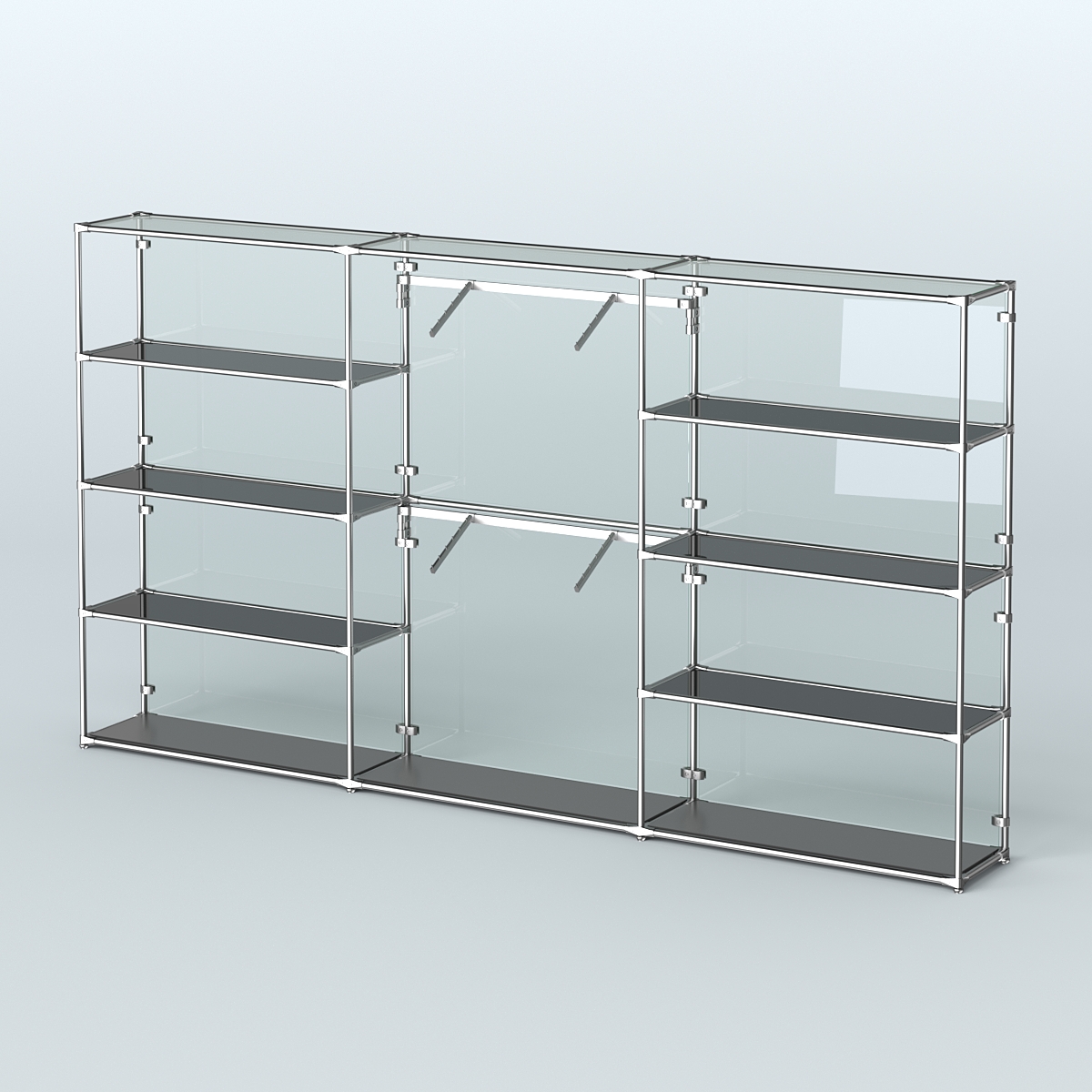 Торговая система ХРОМ (задняя стенка - стекло) 3600 мм с тонированными полками и поручнями №6 Черный