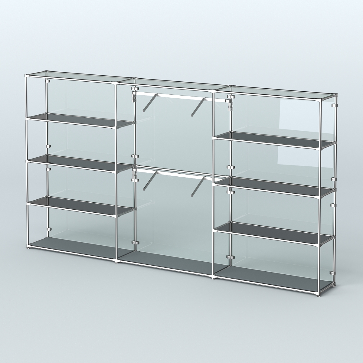 Торговая система ХРОМ (задняя стенка - стекло) 3600 мм с тонированными полками и поручнями №6 Темно-Серый