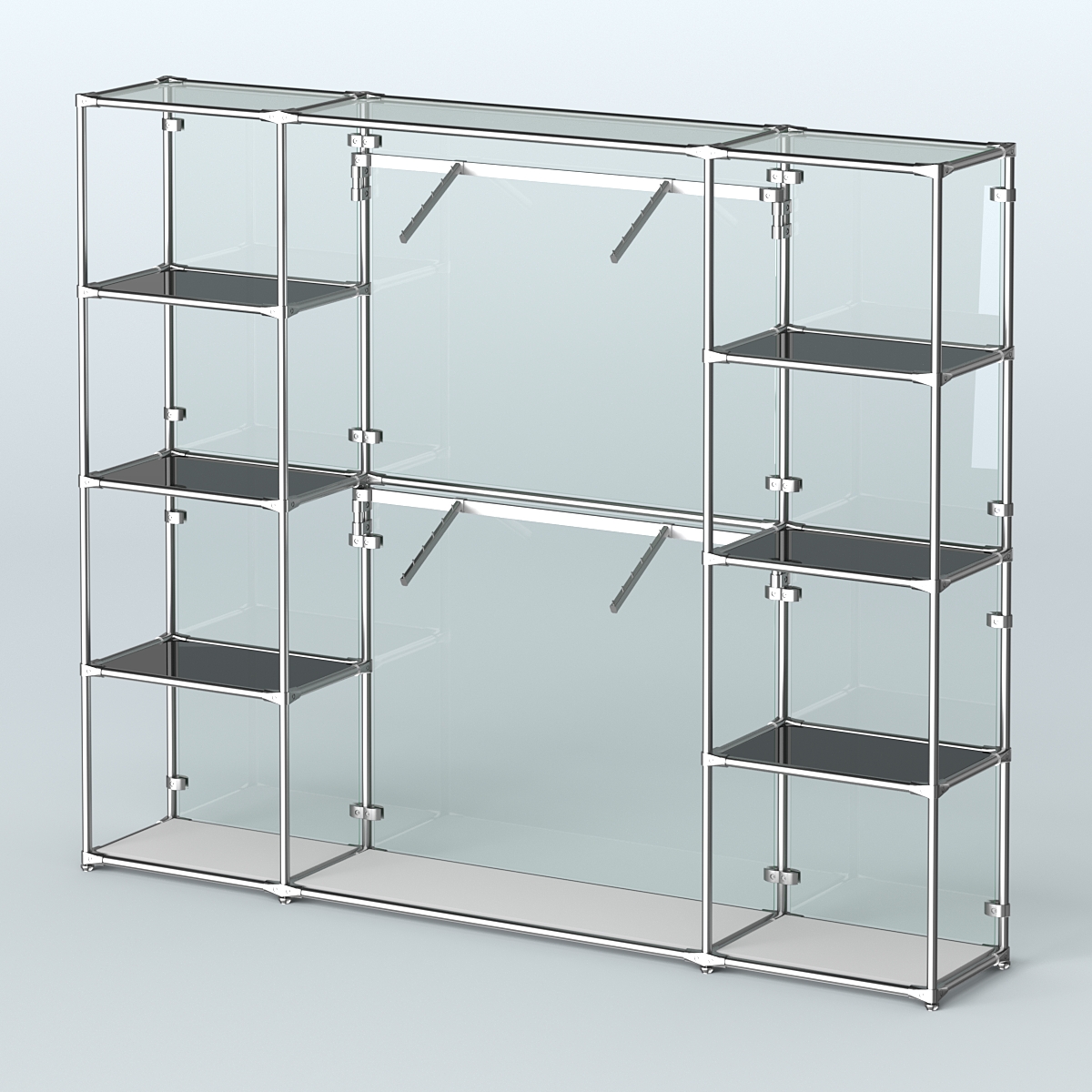 Торговая система ХРОМ (задняя стенка - стекло) 2430 мм с тонированными полками и поручнями №7 Серый