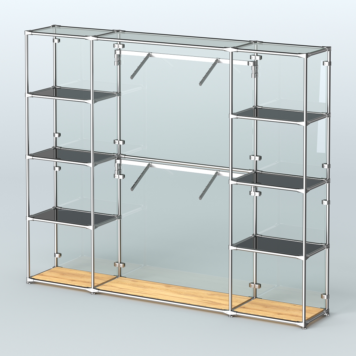 Торговая система ХРОМ (задняя стенка - стекло) 2430 мм с тонированными полками и поручнями №7 Дуб Золотистый