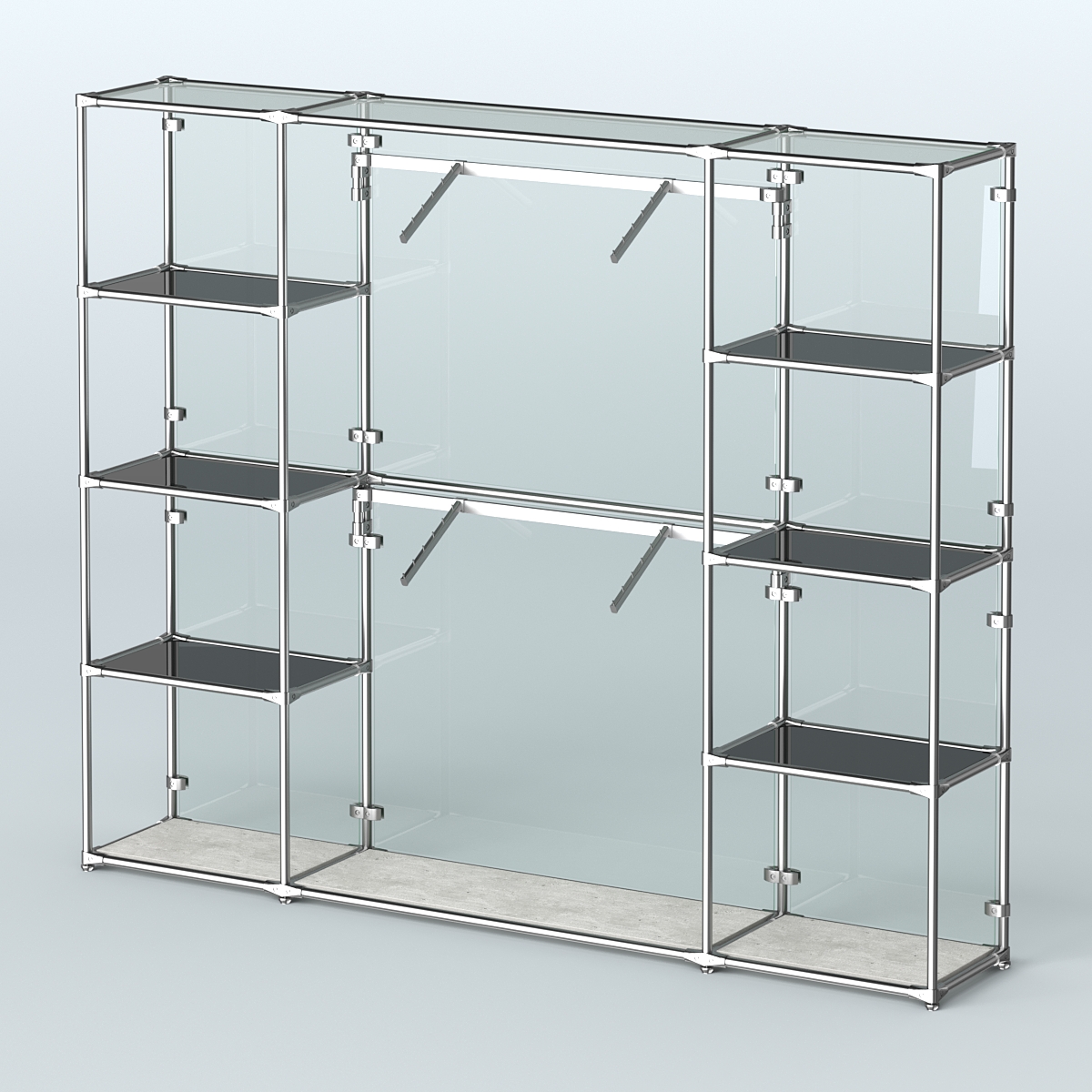 Торговая система ХРОМ (задняя стенка - стекло) 2430 мм с тонированными полками и поручнями №7 Метрополитан Грей