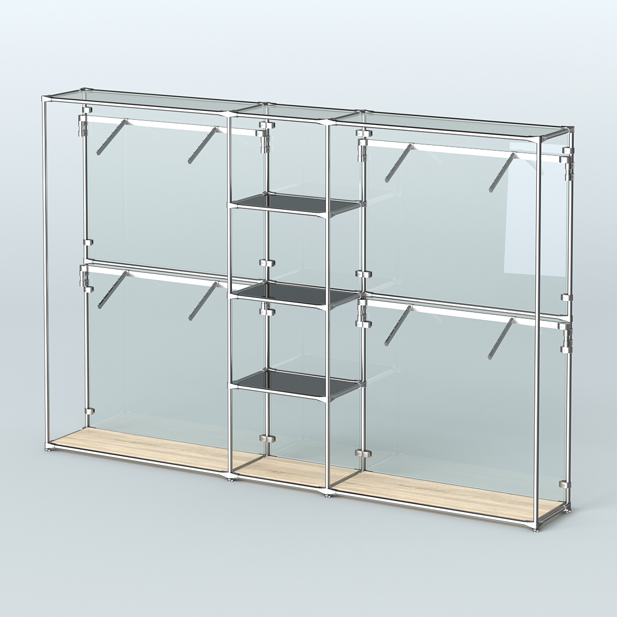 Торговая система ХРОМ (задняя стенка - стекло) 3030 мм с тонированными полками и поручнями №8 Дуб Сонома
