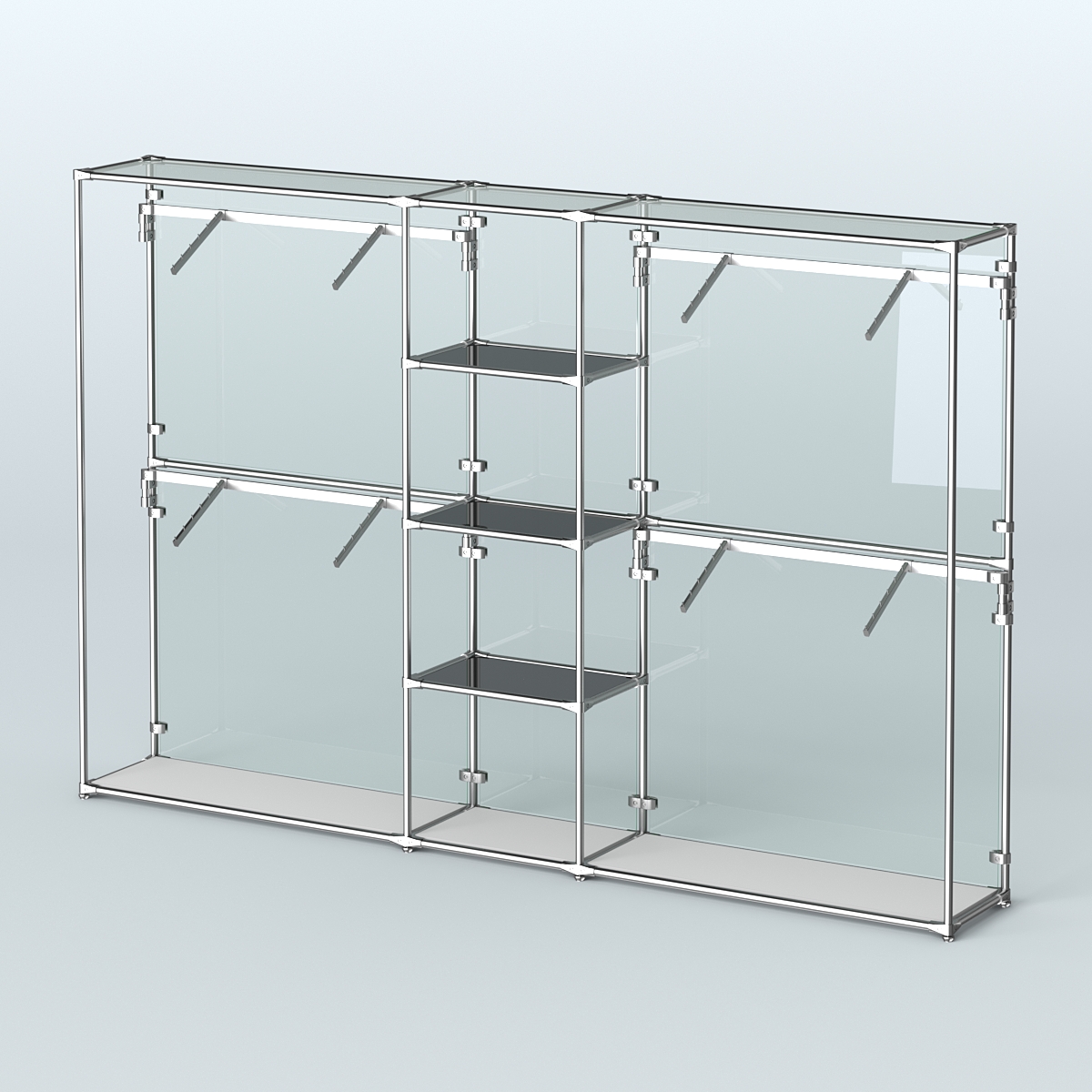 Торговая система ХРОМ (задняя стенка - стекло) 3030 мм с тонированными полками и поручнями №8 Серый