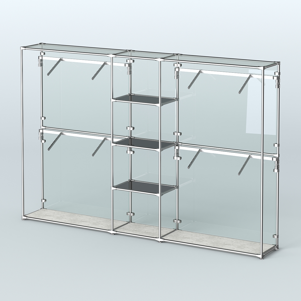 Торговая система ХРОМ (задняя стенка - стекло) 3030 мм с тонированными полками и поручнями №8 Метрополитан Грей