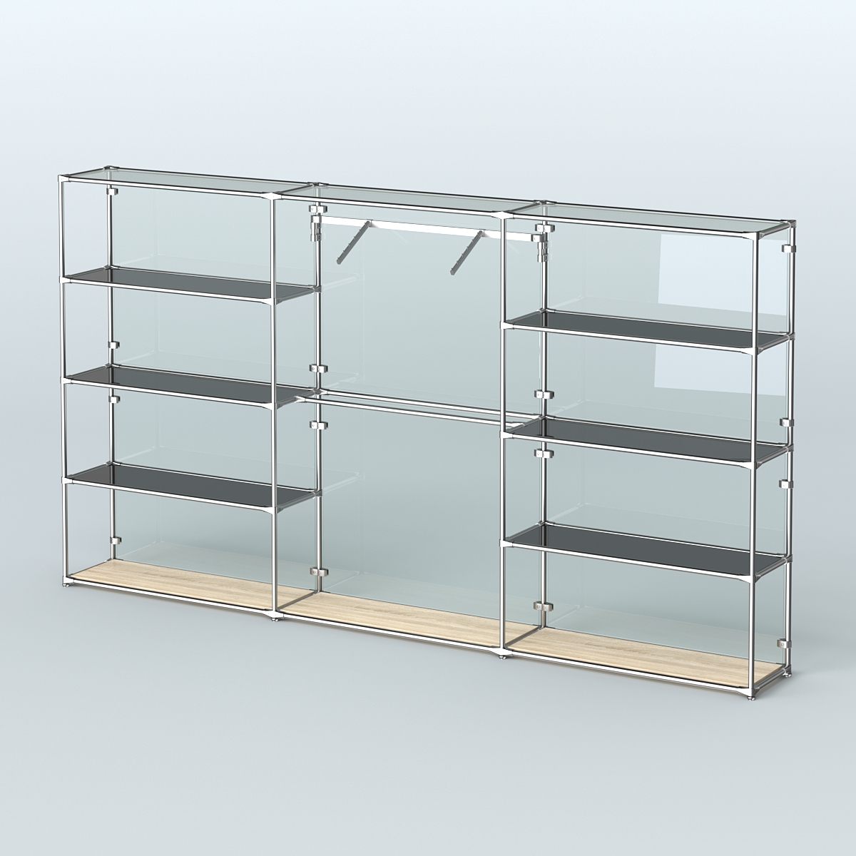 Торговая система ХРОМ (задняя стенка - стекло) 3600 мм с тонированными полками и поручнями №9 Дуб Сонома