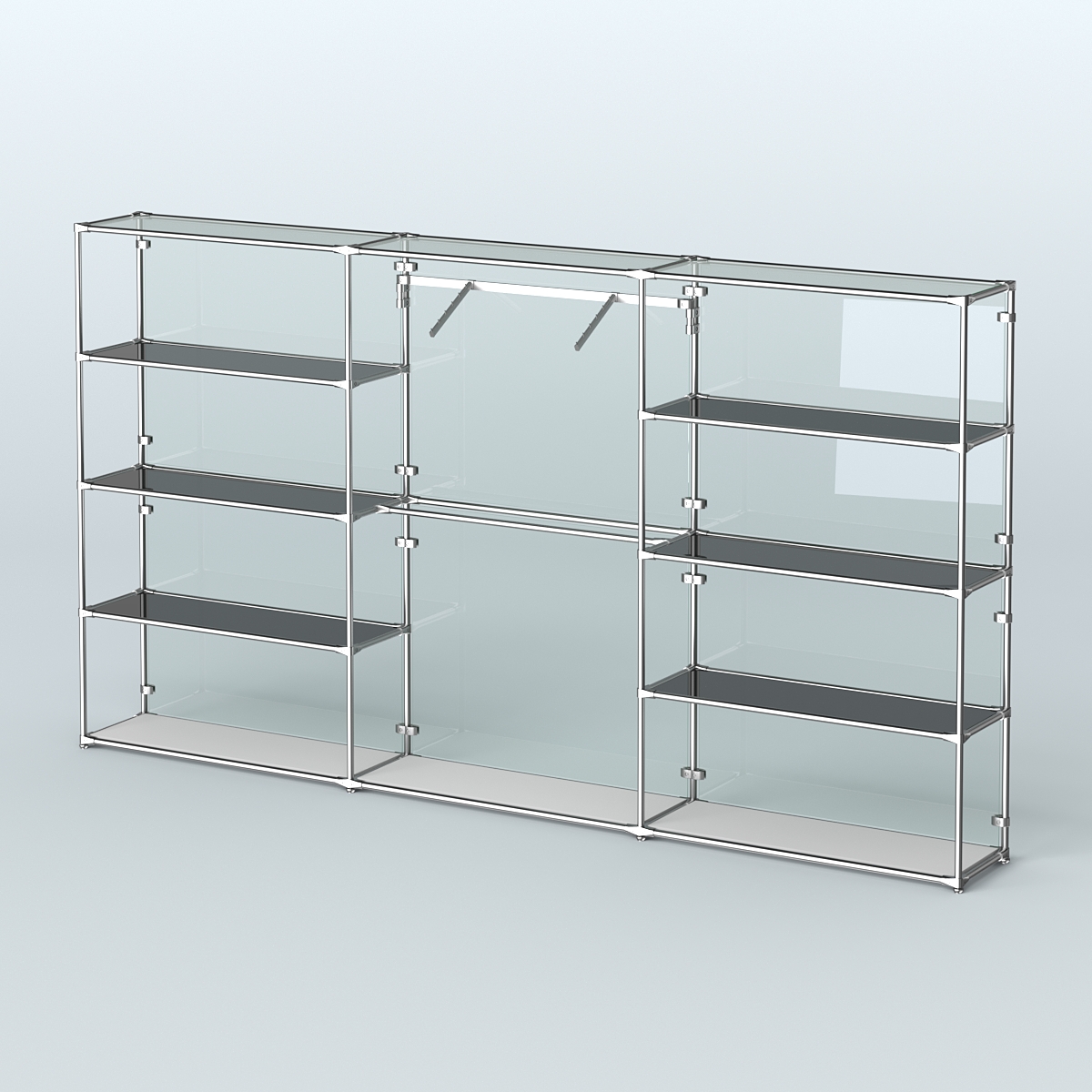 Торговая система ХРОМ (задняя стенка - стекло) 3600 мм с тонированными полками и поручнями №9 Серый