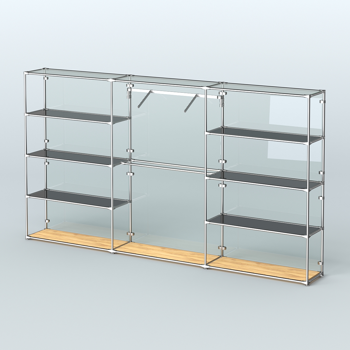 Торговая система ХРОМ (задняя стенка - стекло) 3600 мм с тонированными полками и поручнями №9 Дуб Золотистый