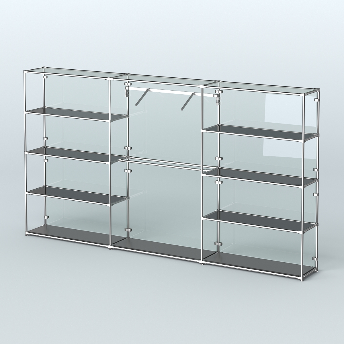 Торговая система ХРОМ (задняя стенка - стекло) 3600 мм с тонированными полками и поручнями №9 Черный