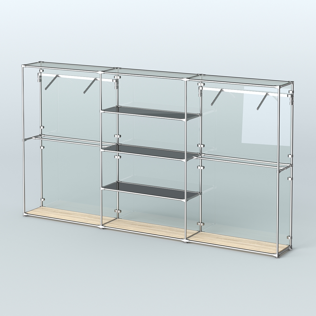 Торговая система ХРОМ (задняя стенка - стекло) 3600 мм с тонированными полками и поручнями №10 Дуб Сонома