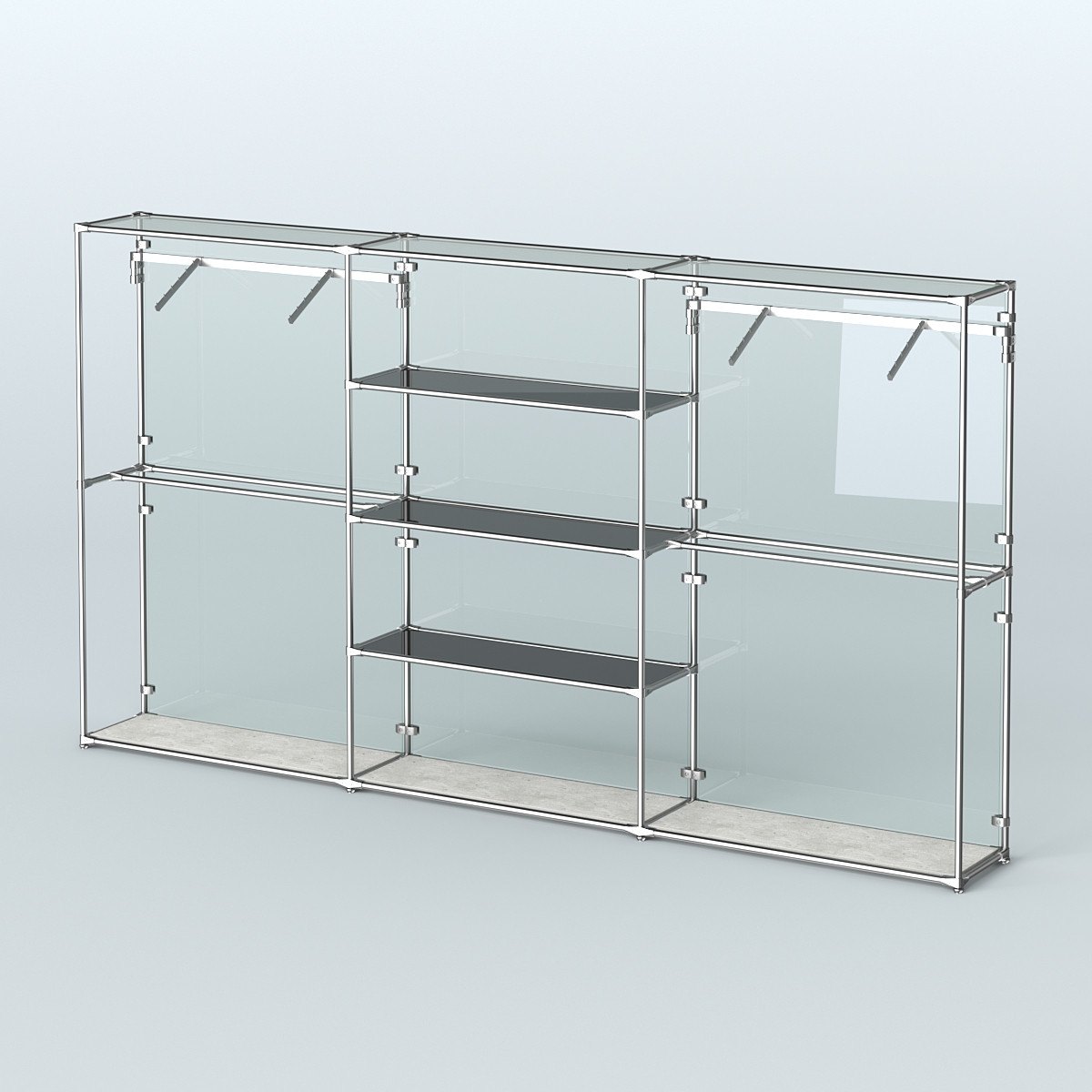 Торговая система ХРОМ (задняя стенка - стекло) 3600 мм с тонированными полками и поручнями №10 Метрополитан Грей