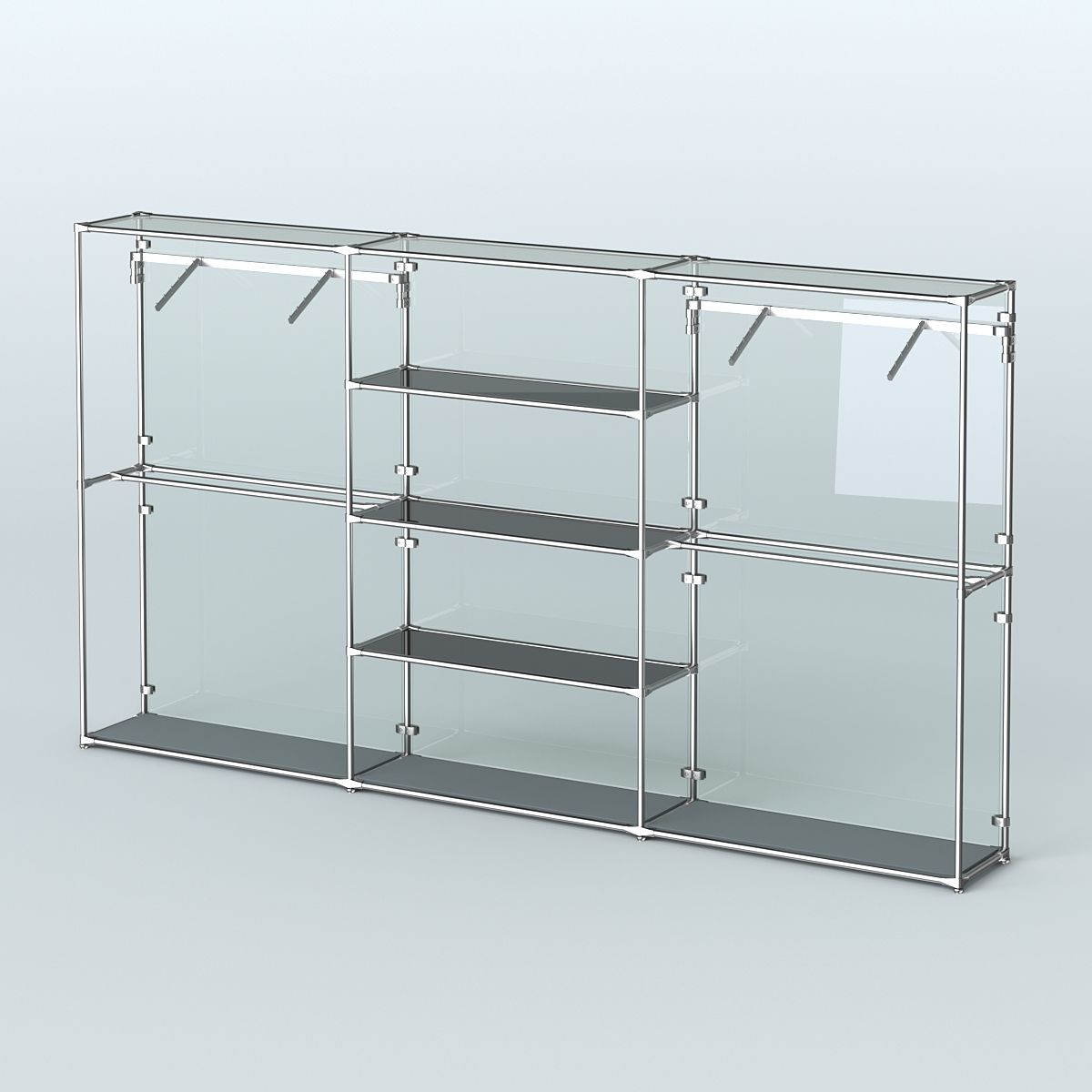 Торговая система ХРОМ (задняя стенка - стекло) 3600 мм с тонированными полками и поручнями №10 Темно-Серый