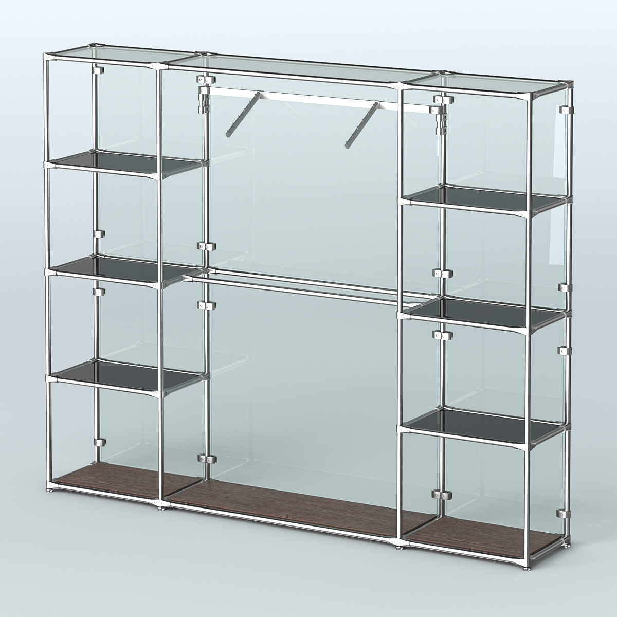 Торговая система ХРОМ (задняя стенка - стекло) 2430 мм с тонированными полками и поручнями №11 Дуб Венге