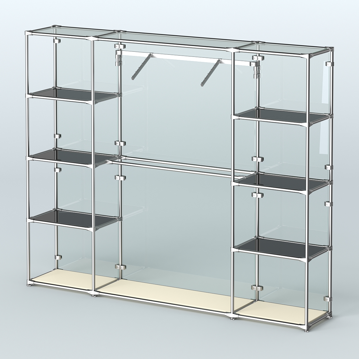 Торговая система ХРОМ (задняя стенка - стекло) 2430 мм с тонированными полками и поручнями №11 Крем Вайс