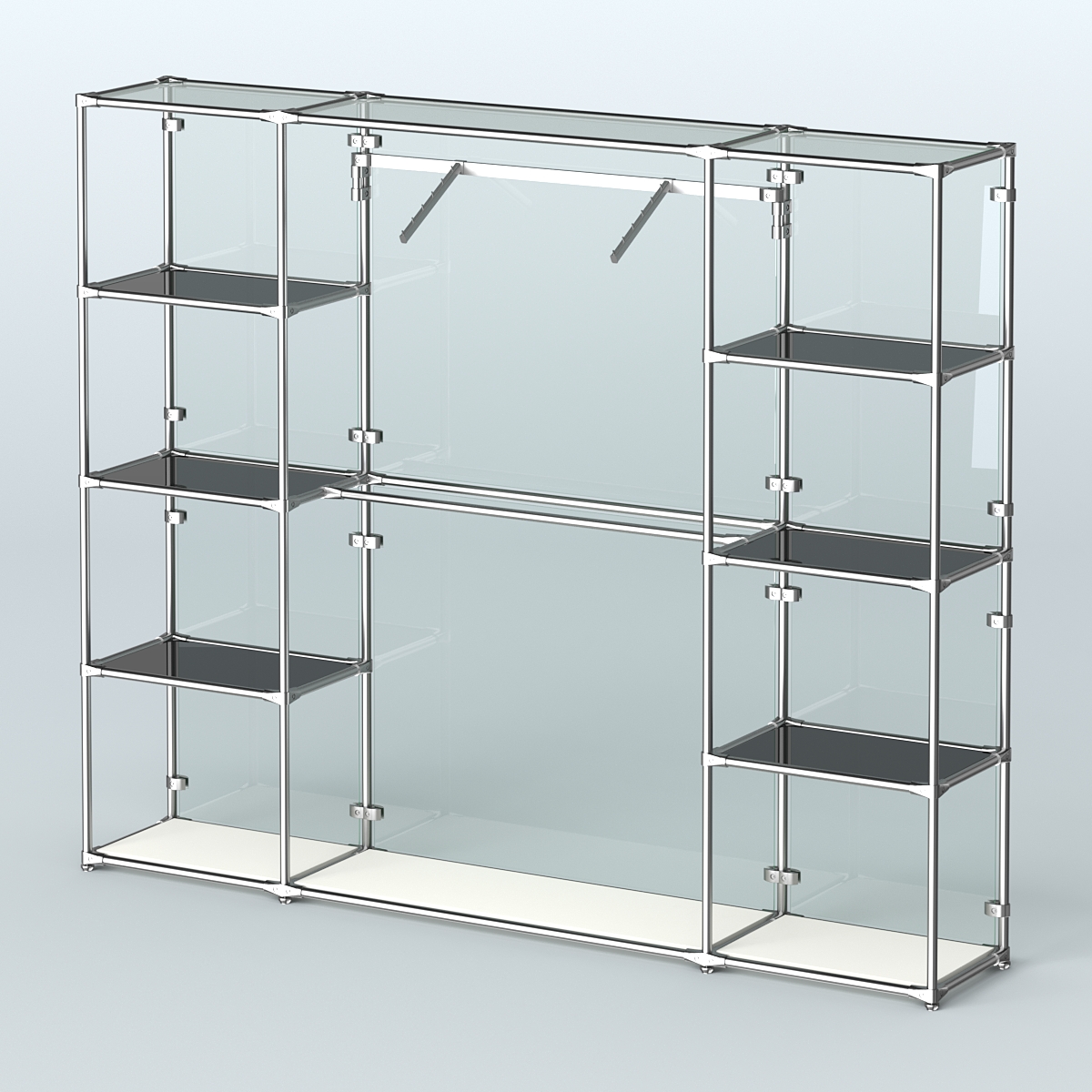 Торговая система ХРОМ (задняя стенка - стекло) 2430 мм с тонированными полками и поручнями №11 Белый