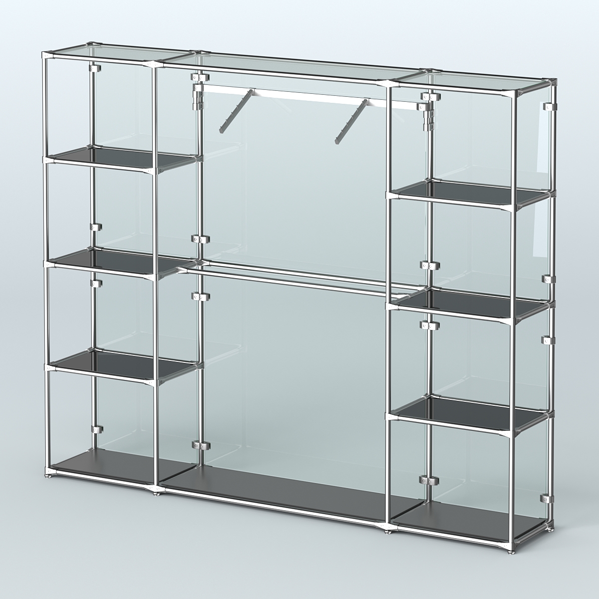 Торговая система ХРОМ (задняя стенка - стекло) 2430 мм с тонированными полками и поручнями №11 Черный