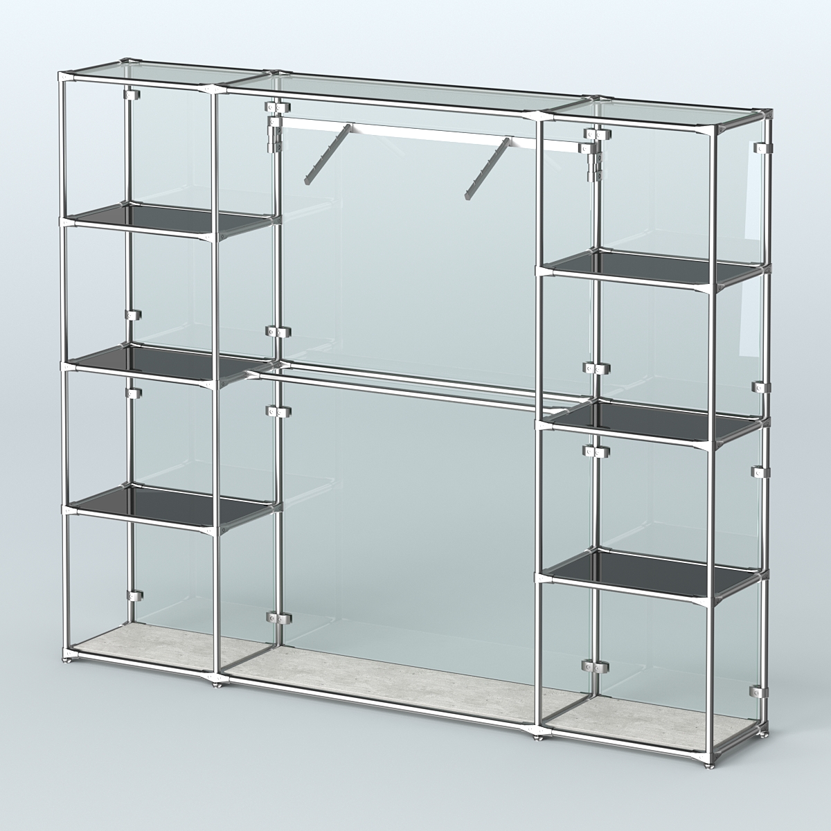 Торговая система ХРОМ (задняя стенка - стекло) 2430 мм с тонированными полками и поручнями №11 Метрополитан Грей