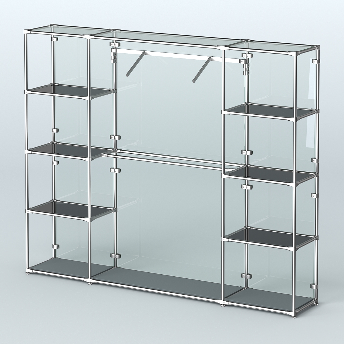 Торговая система ХРОМ (задняя стенка - стекло) 2430 мм с тонированными полками и поручнями №11 Темно-Серый
