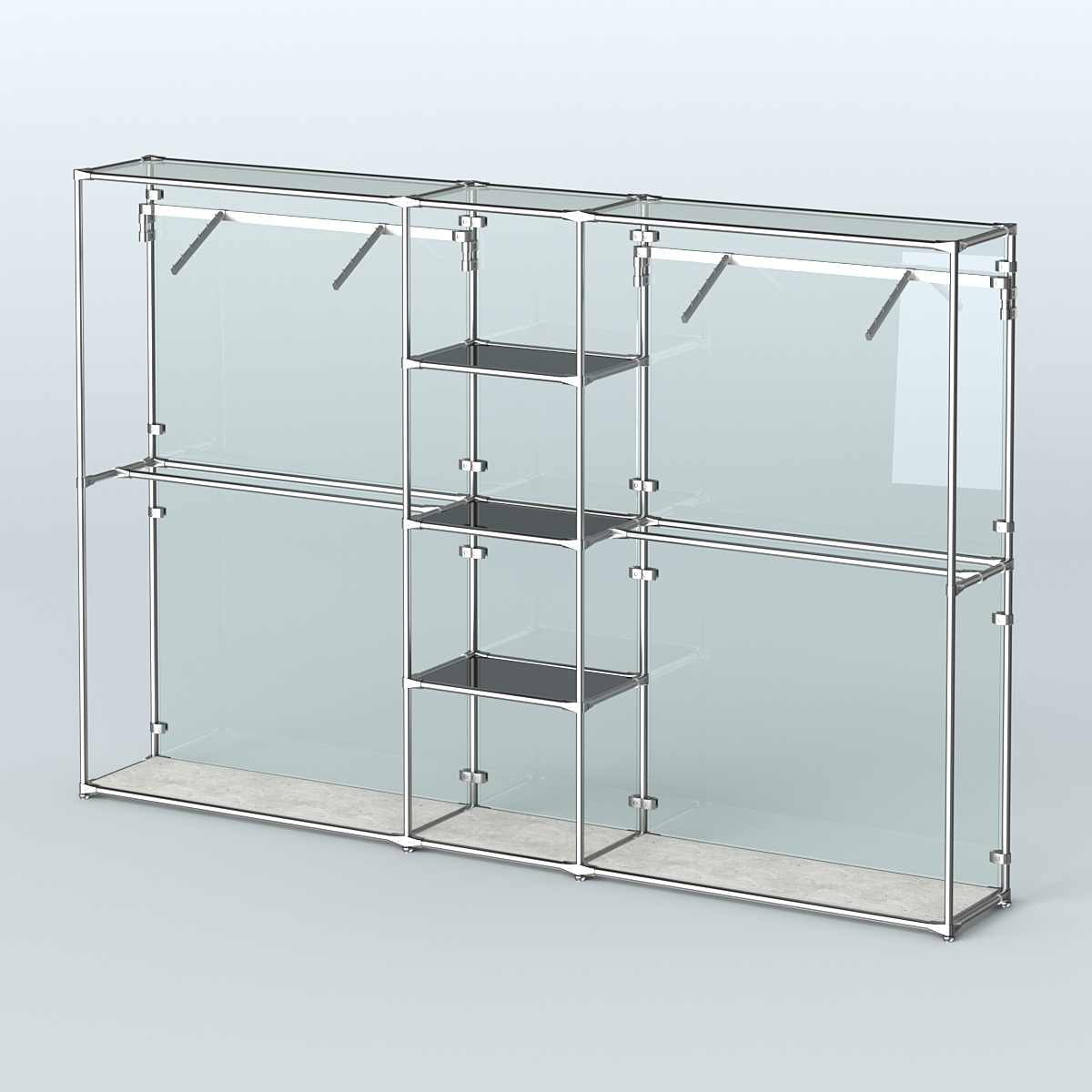 Торговая система ХРОМ (задняя стенка - стекло) 3030 мм с тонированными полками и поручнями №12 Метрополитан Грей