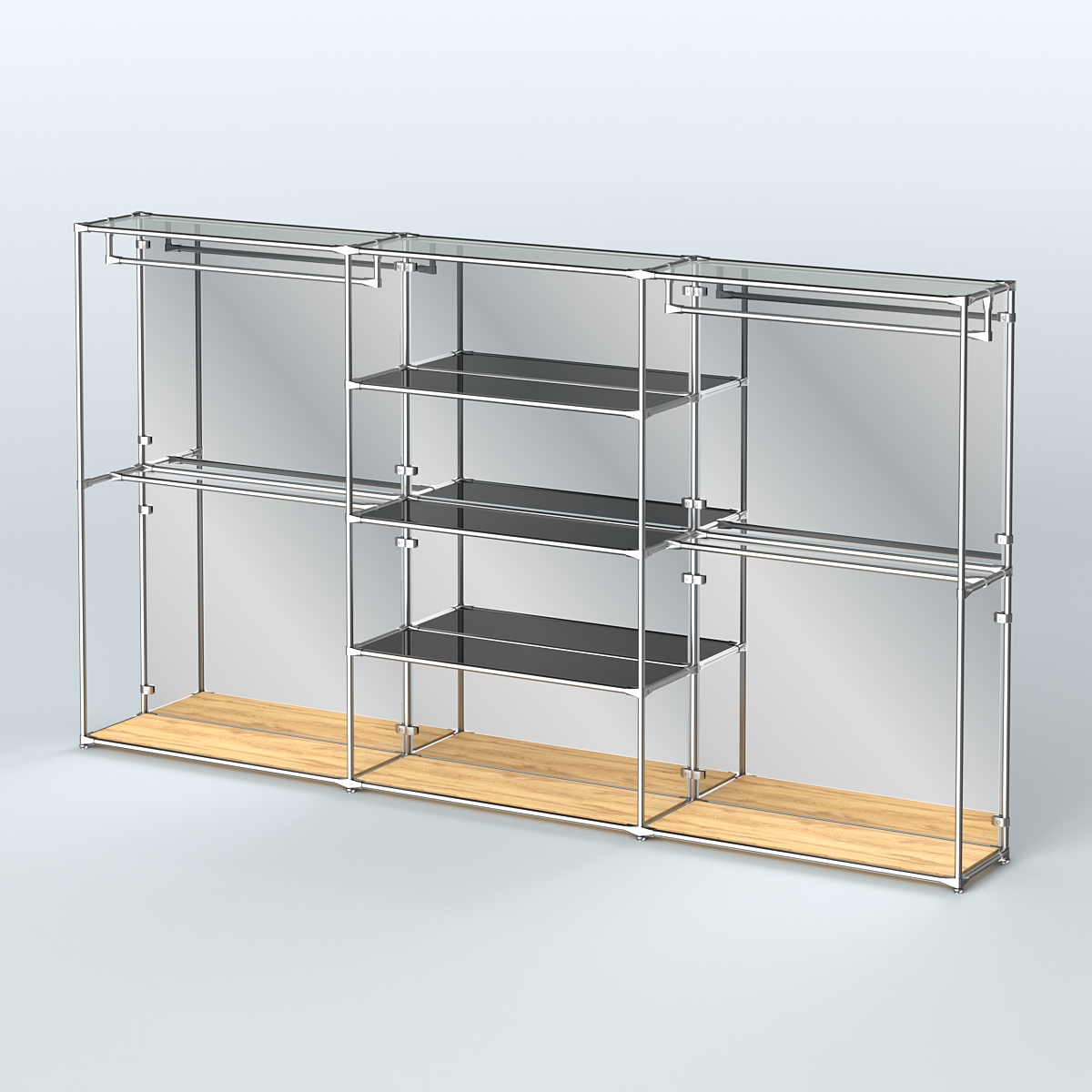 Торговая система ХРОМ (задняя стенка - зеркало) 3600 мм с тонированными полками и поручнями №2 Дуб Золотистый