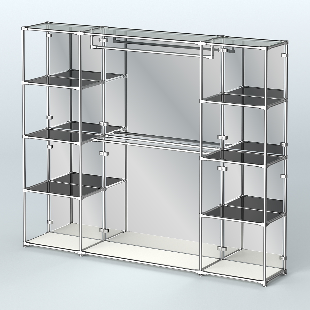 Торговая система ХРОМ (задняя стенка - зеркало) 2430 мм с тонированными полками и поручнями №3 Белый