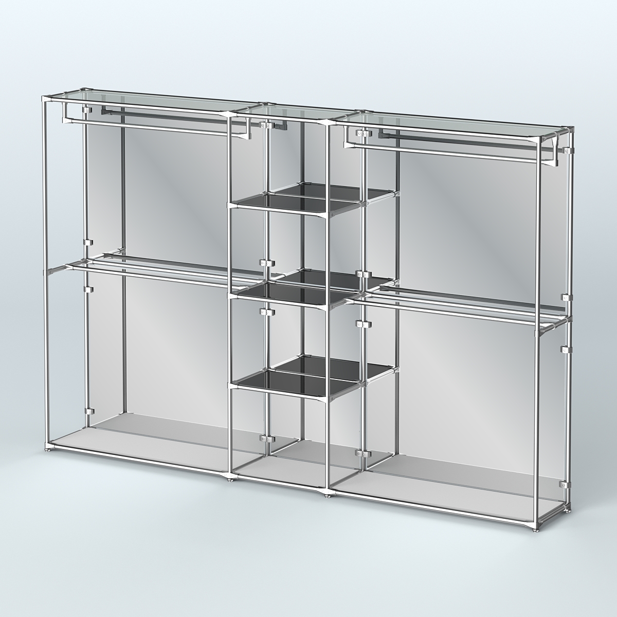 Торговая система ХРОМ (задняя стенка - зеркало) 3030 мм с тонированными полками и поручнями №4 Серый