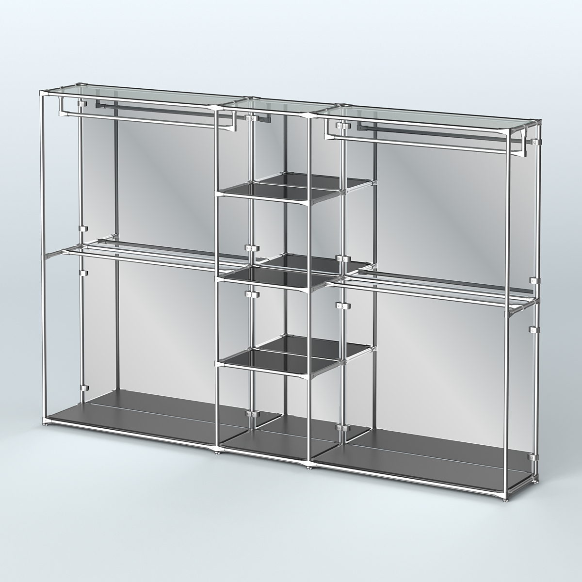 Торговая система ХРОМ (задняя стенка - зеркало) 3030 мм с тонированными полками и поручнями №4 Черный