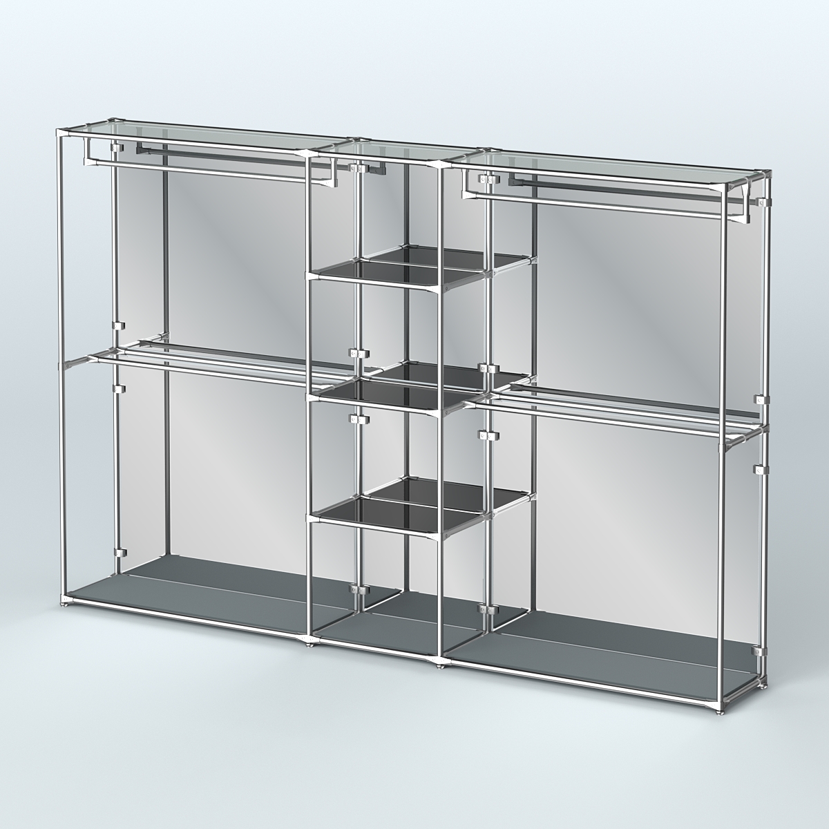 Торговая система ХРОМ (задняя стенка - зеркало) 3030 мм с тонированными полками и поручнями №4 Темно-Серый