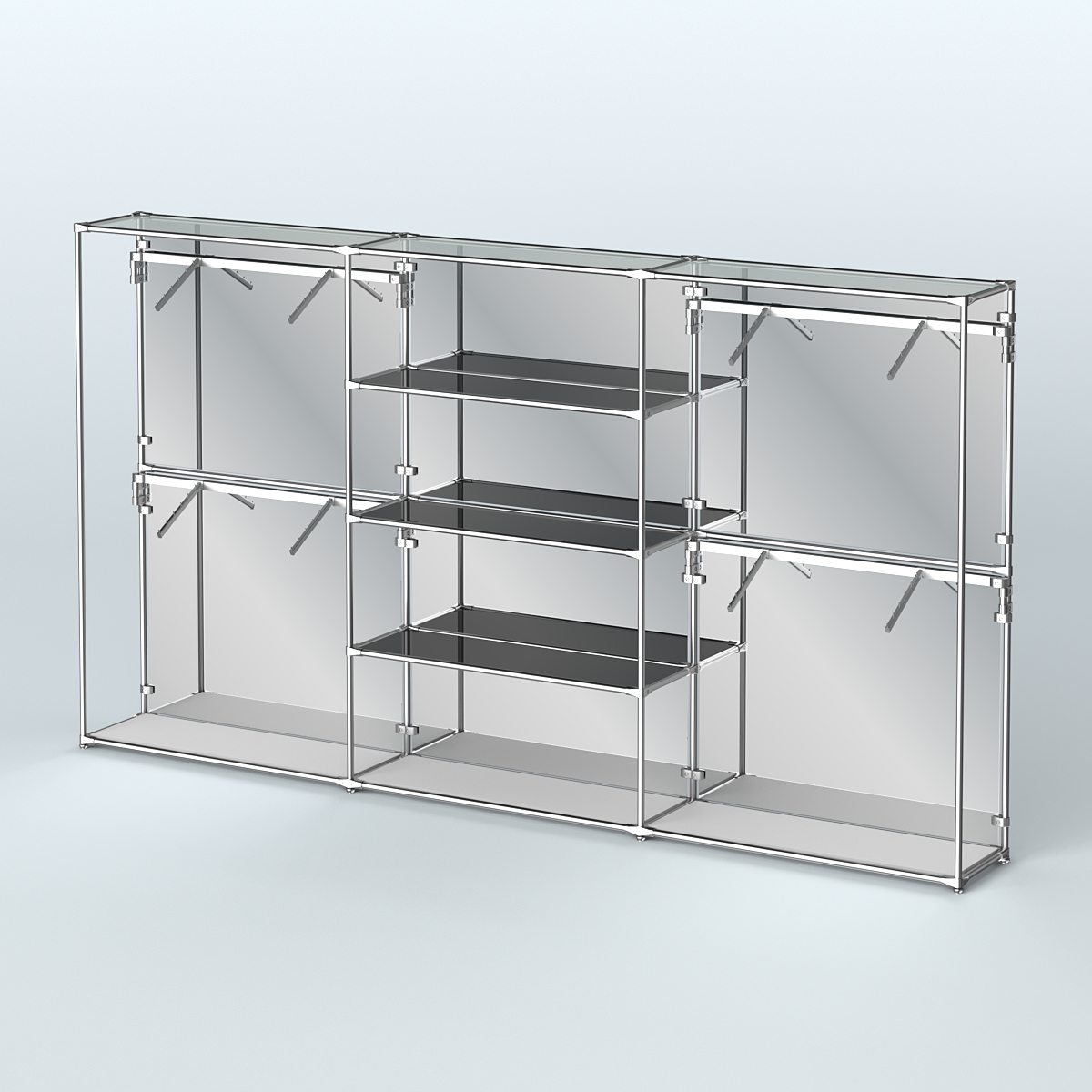 Торговая система ХРОМ (задняя стенка - зеркало) 3600 мм с тонированными полками и поручнями №5 Серый