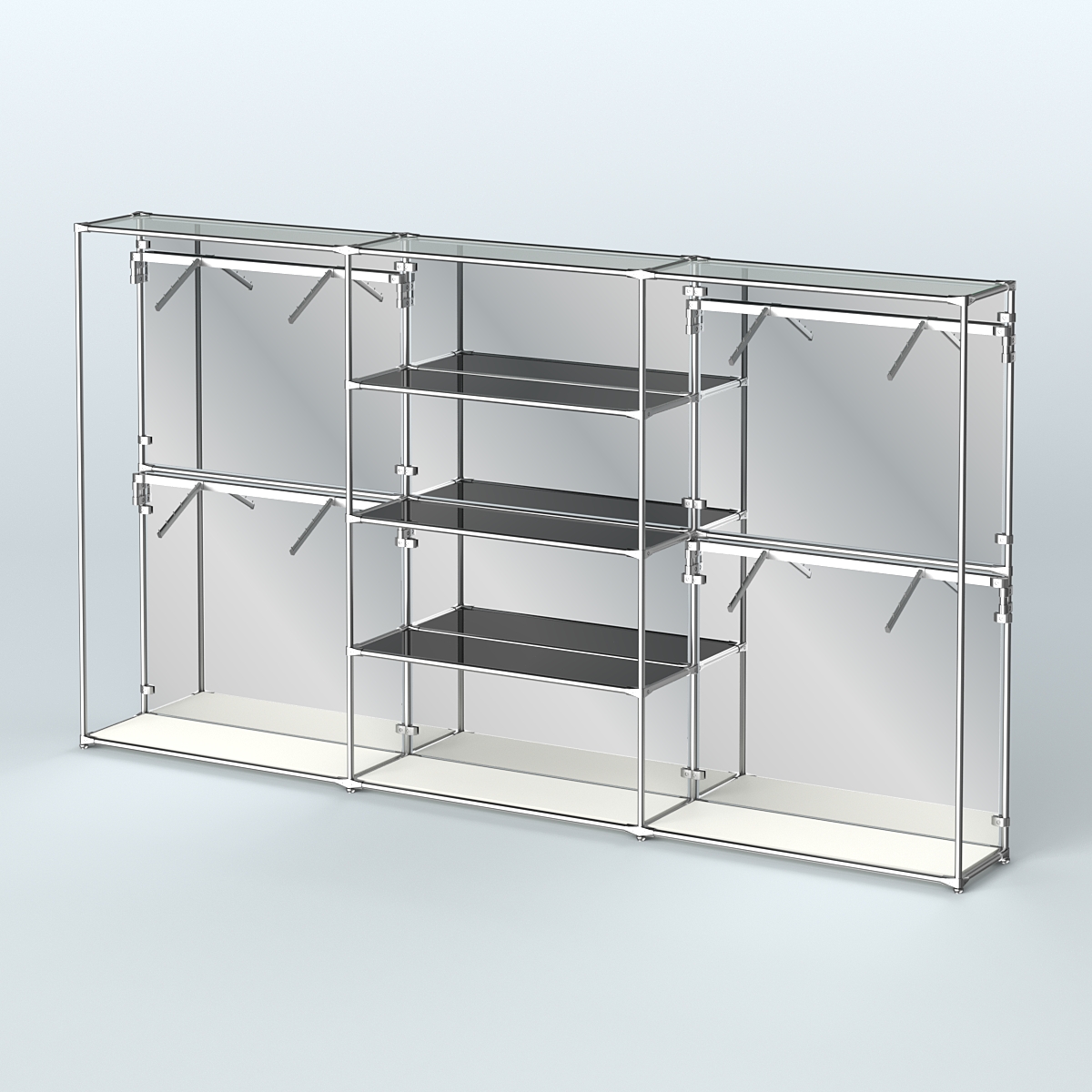 Торговая система ХРОМ (задняя стенка - зеркало) 3600 мм с тонированными полками и поручнями №5 Белый