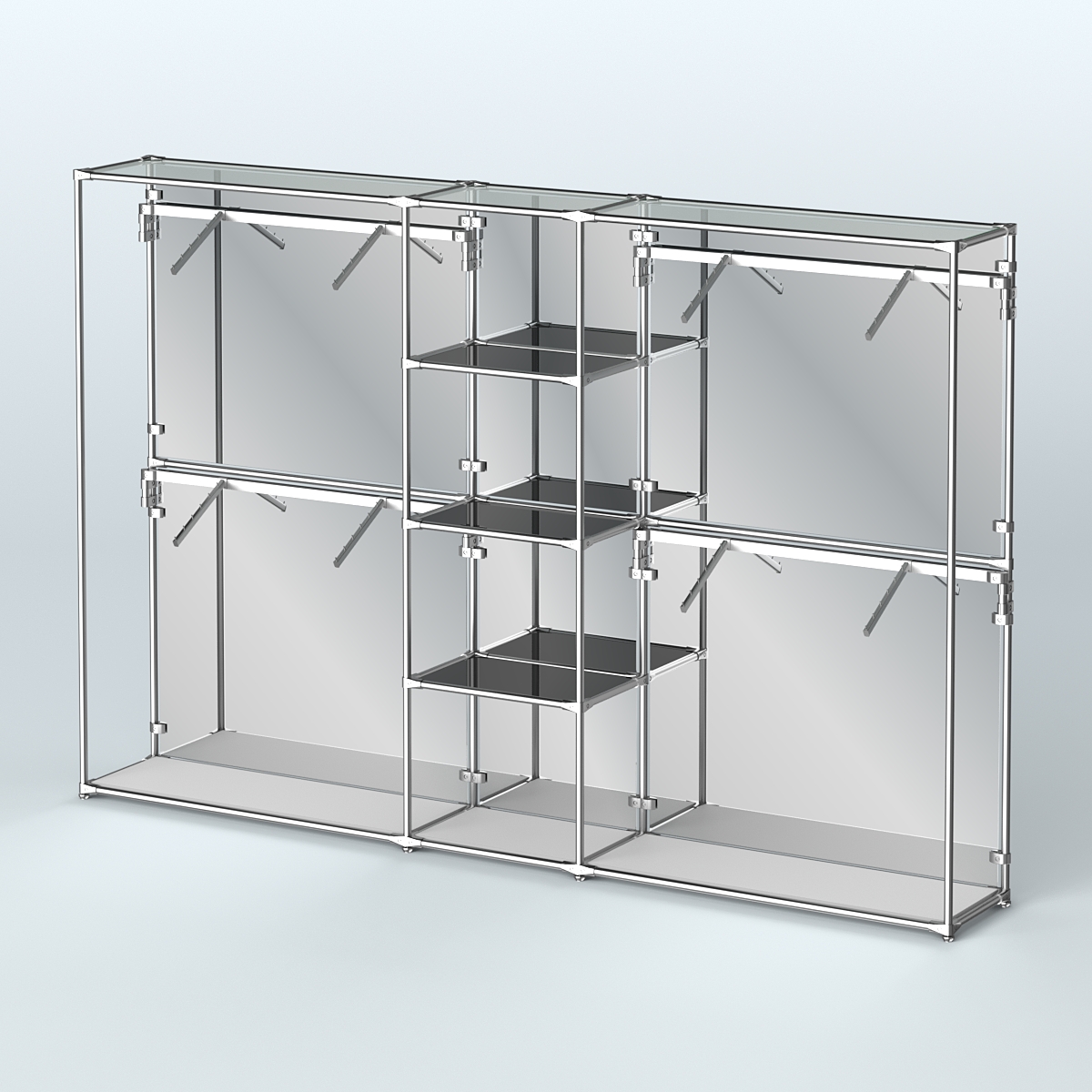 Торговая система ХРОМ (задняя стенка - зеркало) 3030 мм с тонированными полками и поручнями №8 Серый