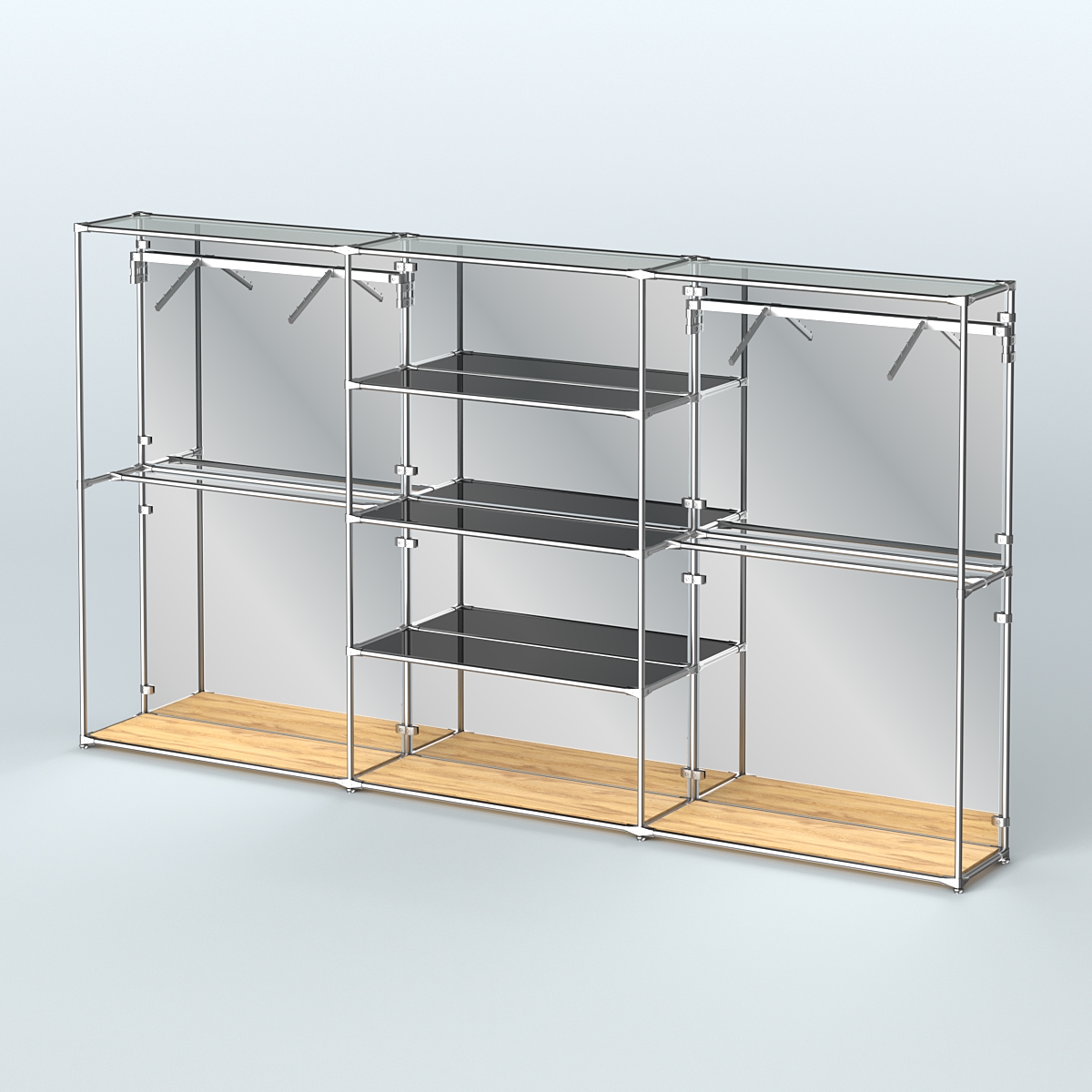 Торговая система ХРОМ (задняя стенка - зеркало) 3600 мм с тонированными полками и поручнями №10 Дуб Золотистый