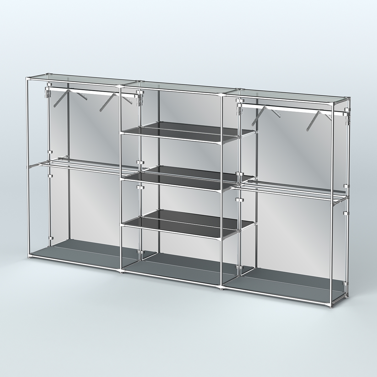 Торговая система ХРОМ (задняя стенка - зеркало) 3600 мм с тонированными полками и поручнями №10 Темно-Серый