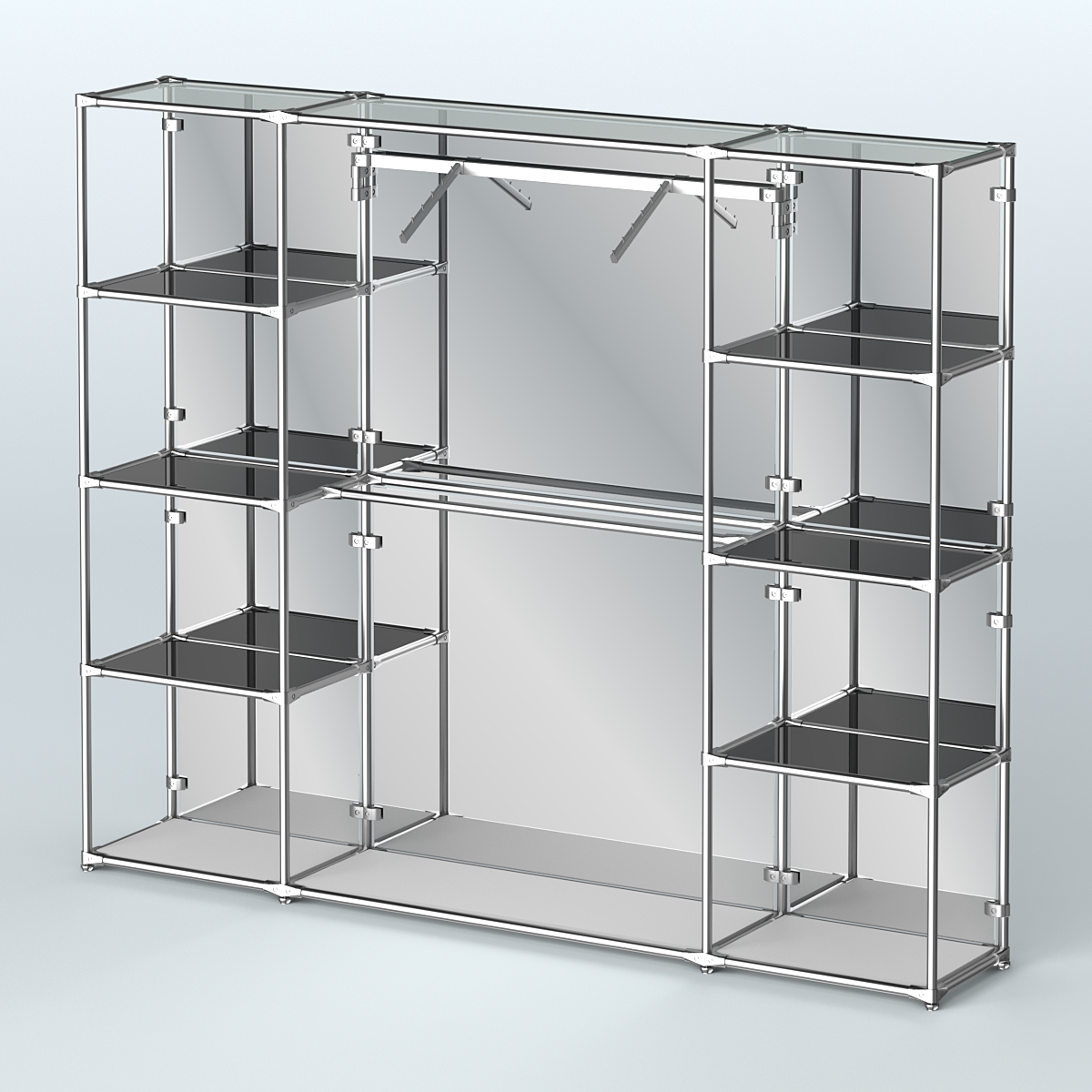 Торговая система ХРОМ (задняя стенка - зеркало) 2430 мм с тонированными полками и поручнями №11 Серый