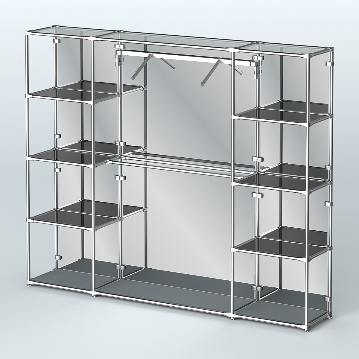 Торговая система ХРОМ (задняя стенка - зеркало) 2430 мм с тонированными полками и поручнями №11 Темно-Серый