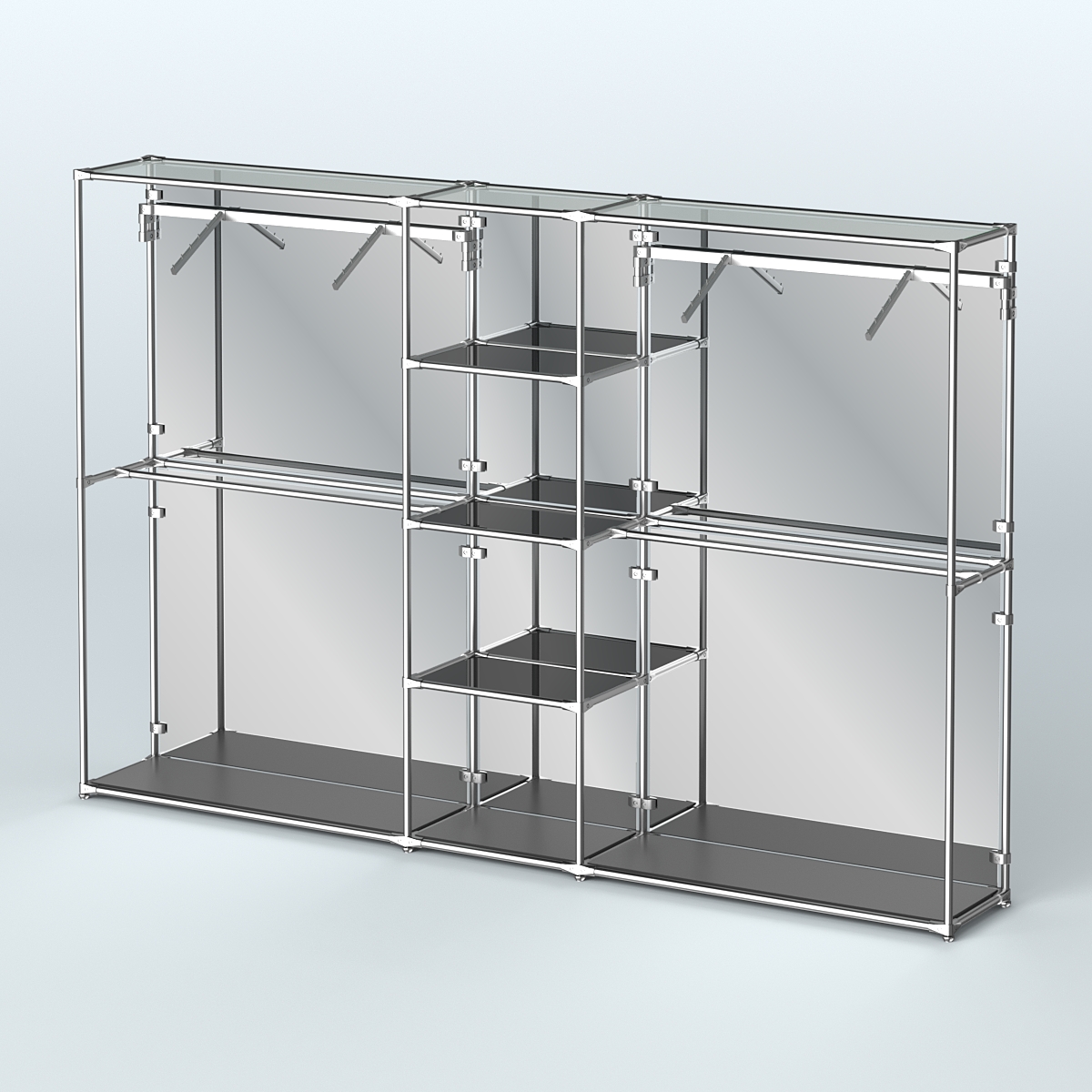 Торговая система ХРОМ (задняя стенка - зеркало) 3030 мм с тонированными полками и поручнями №12 Черный