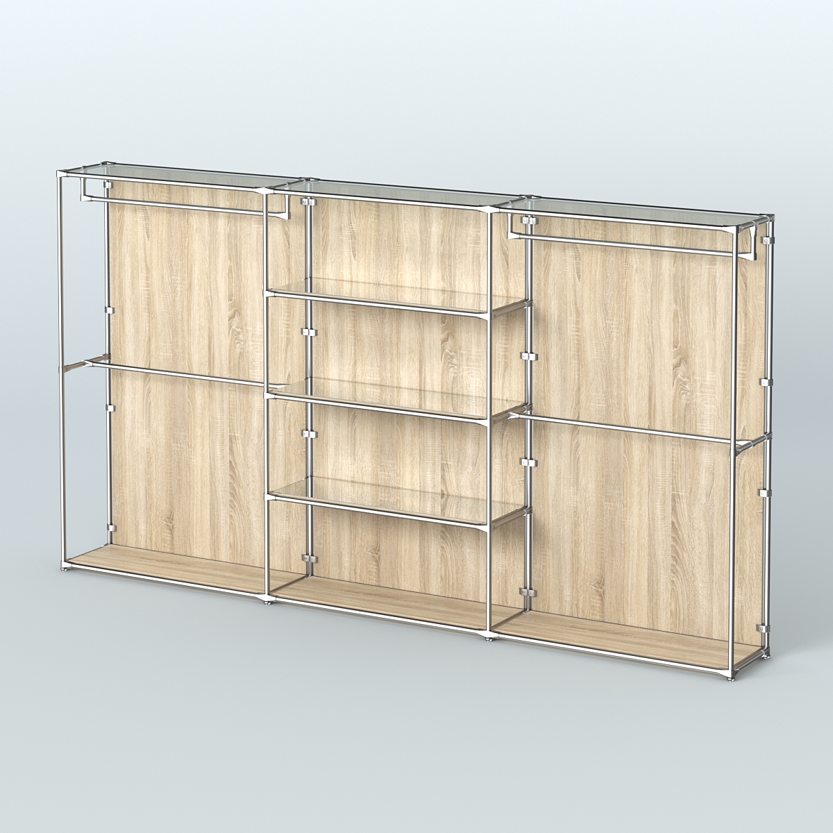 Торговая система ХРОМ (задняя стенка - ДСП) 3600 мм с зеркальными полками и поручнями №2 Дуб Сонома