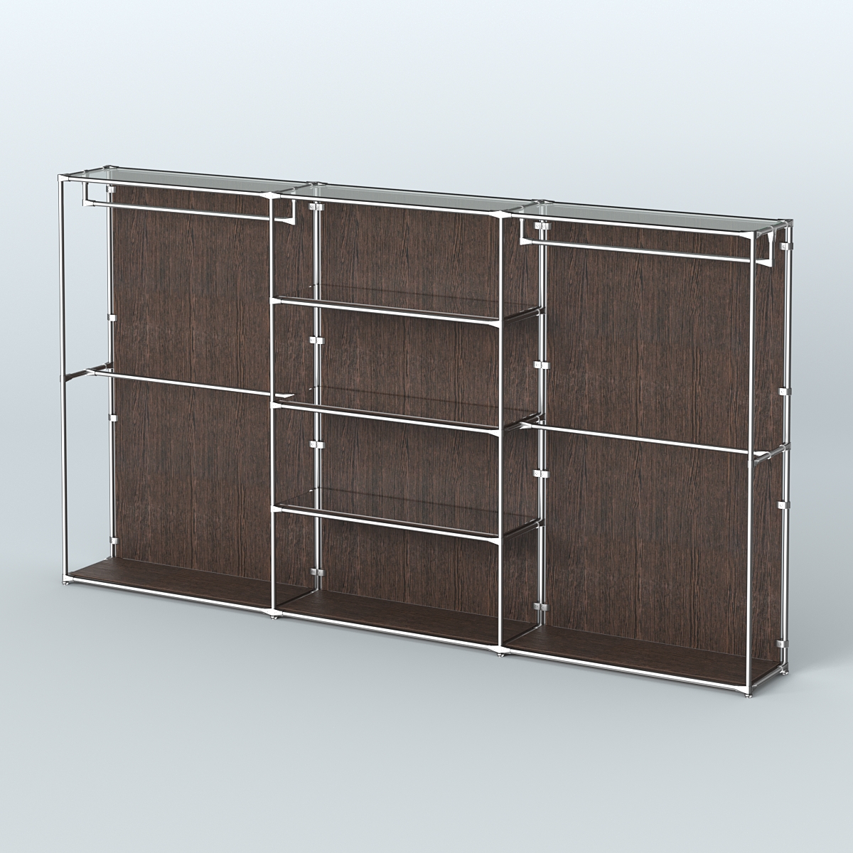 Торговая система ХРОМ (задняя стенка - ДСП) 3600 мм с зеркальными полками и поручнями №2 Дуб Венге