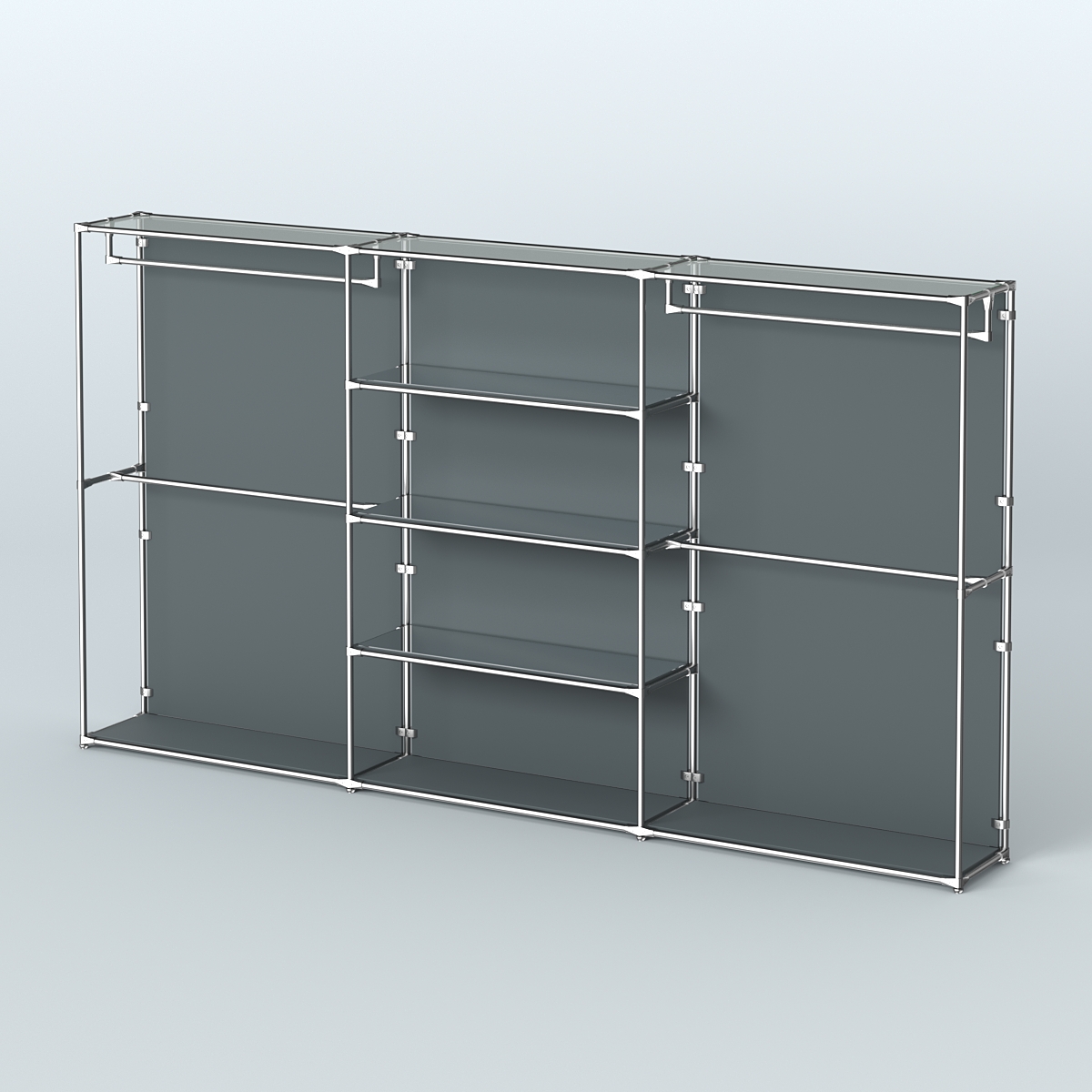 Торговая система ХРОМ (задняя стенка - ДСП) 3600 мм с зеркальными полками и поручнями №2 Темно-Серый