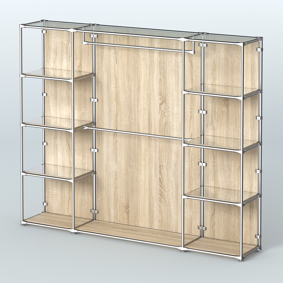 Торговая система ХРОМ (задняя стенка - ДСП) 3600 мм с зеркальными полками и поручнями №3 Дуб Сонома