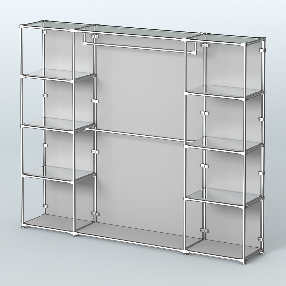 Торговая система ХРОМ (задняя стенка - ДСП) 3600 мм с зеркальными полками и поручнями №3 Серый