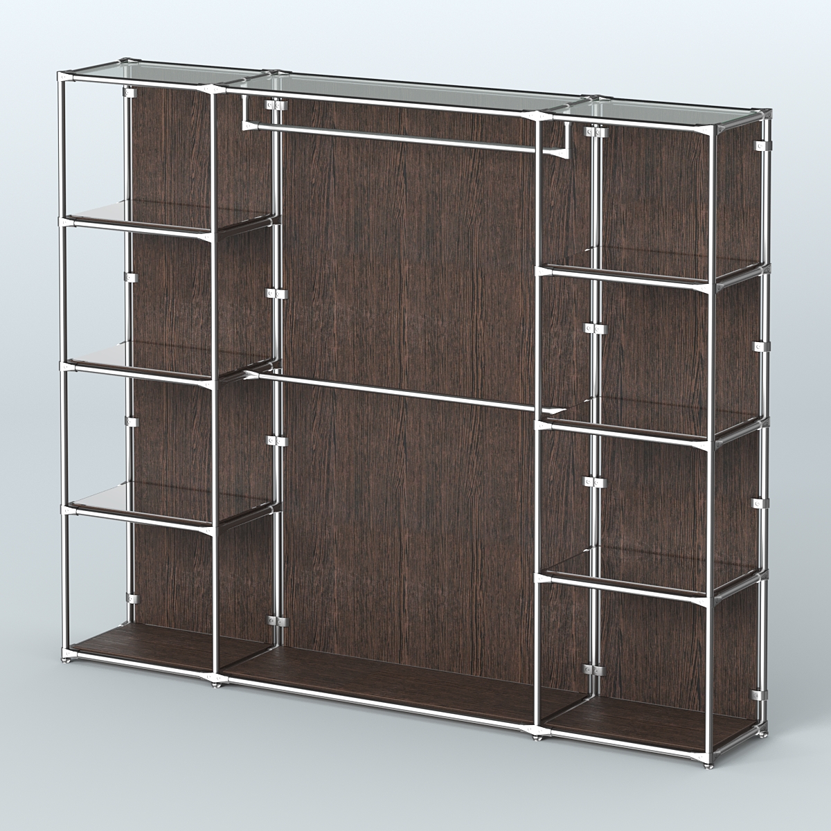 Торговая система ХРОМ (задняя стенка - ДСП) 3600 мм с зеркальными полками и поручнями №3 Дуб Венге