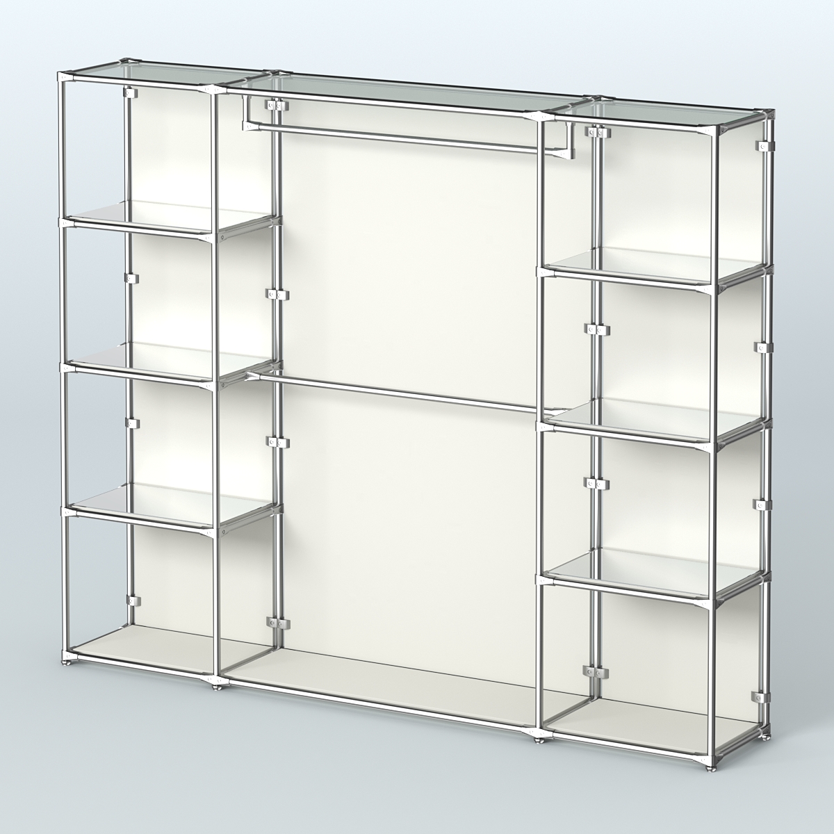 Торговая система ХРОМ (задняя стенка - ДСП) 3600 мм с зеркальными полками и поручнями №3 Белый