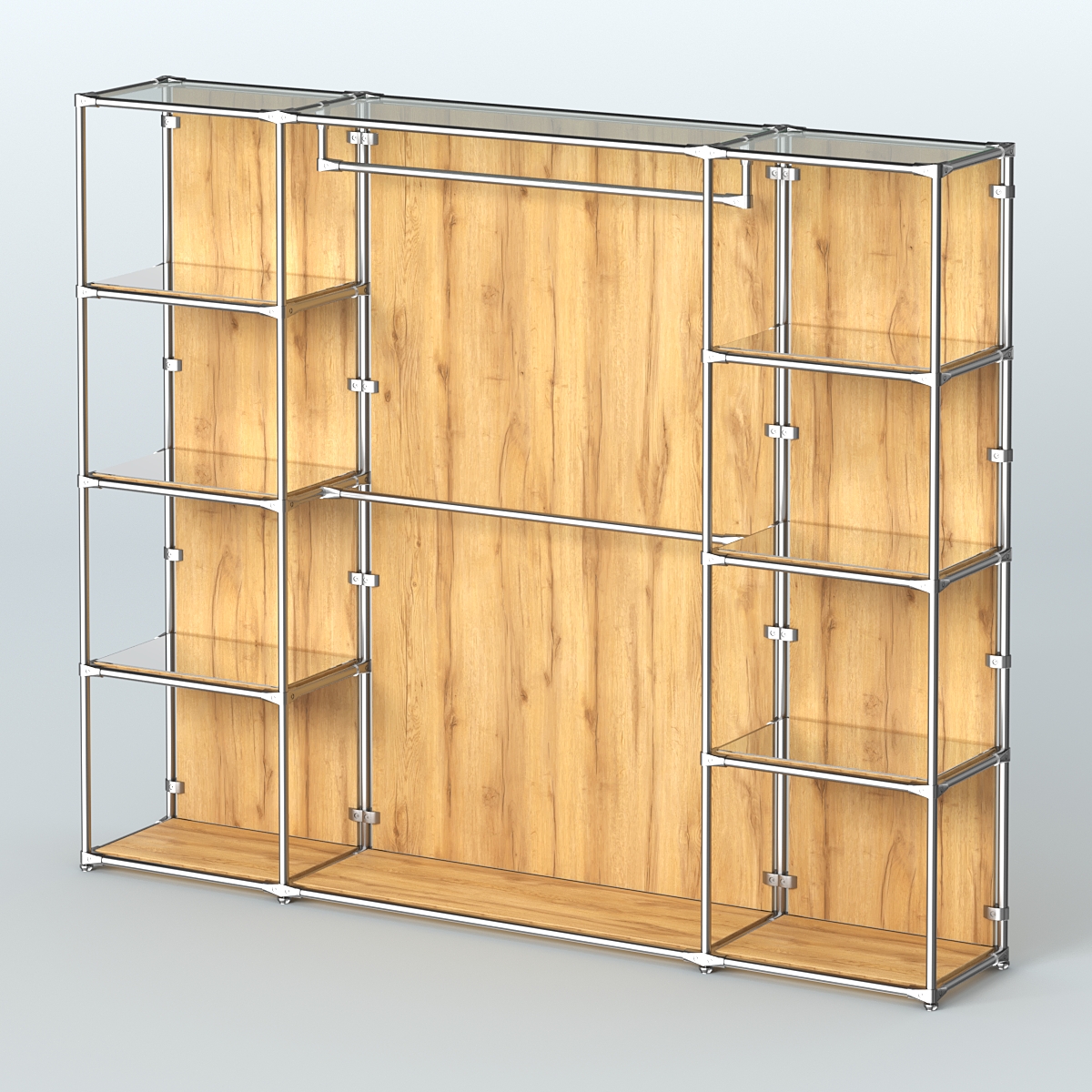 Торговая система ХРОМ (задняя стенка - ДСП) 3600 мм с зеркальными полками и поручнями №3 Дуб Золотистый