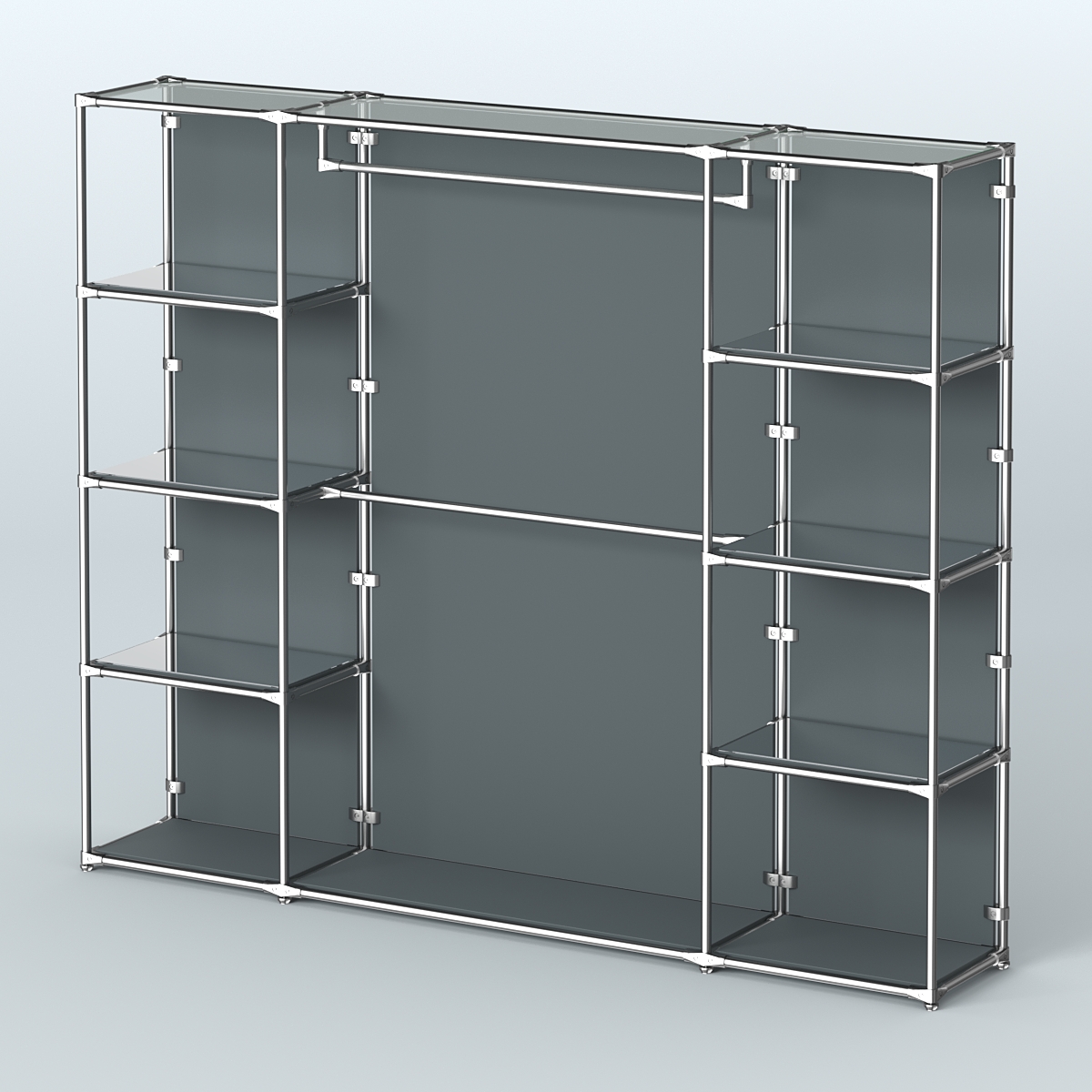 Торговая система ХРОМ (задняя стенка - ДСП) 3600 мм с зеркальными полками и поручнями №3 Темно-Серый